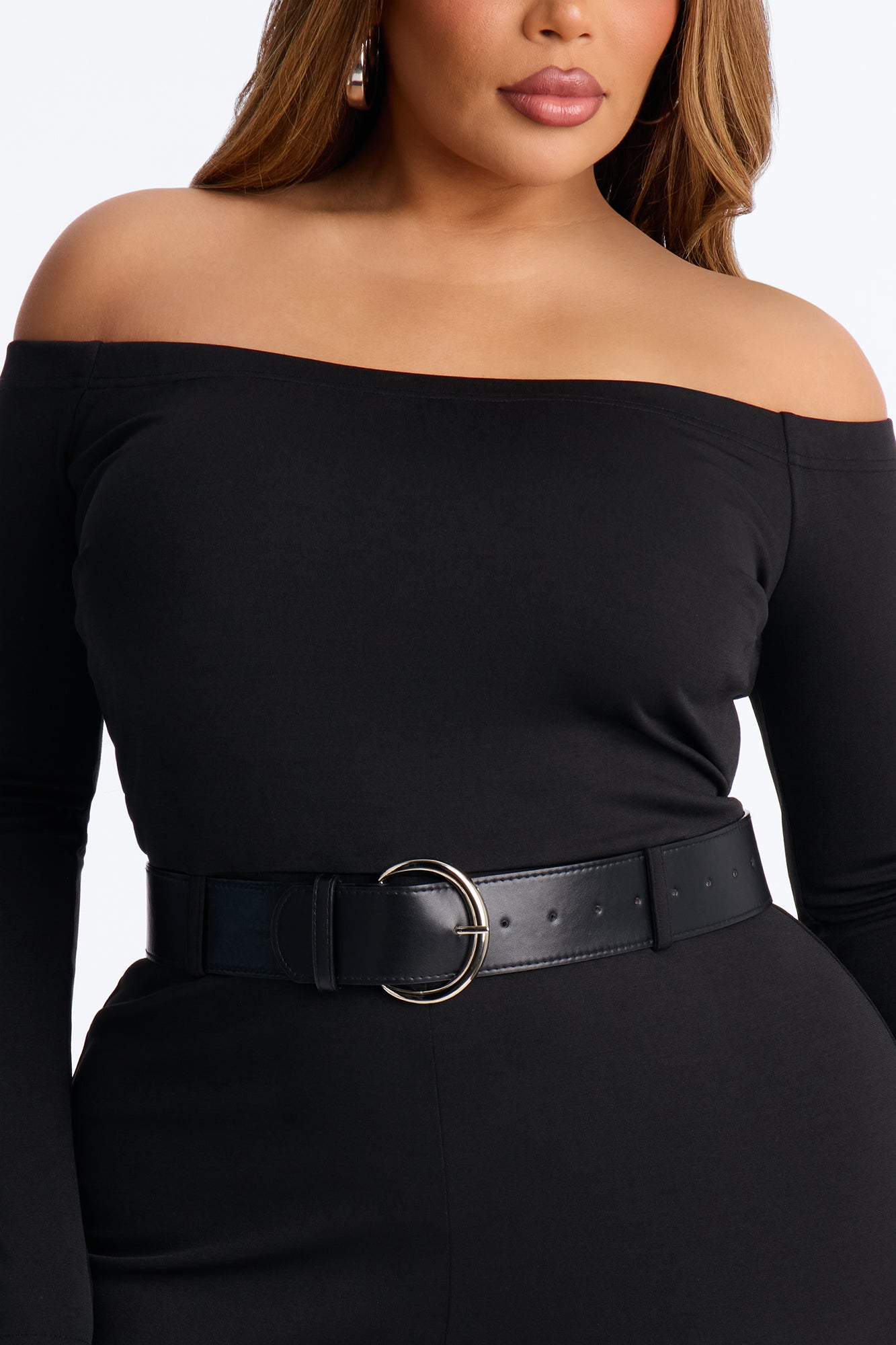 Jayna Belted Off Shoulder Catsuit - Black