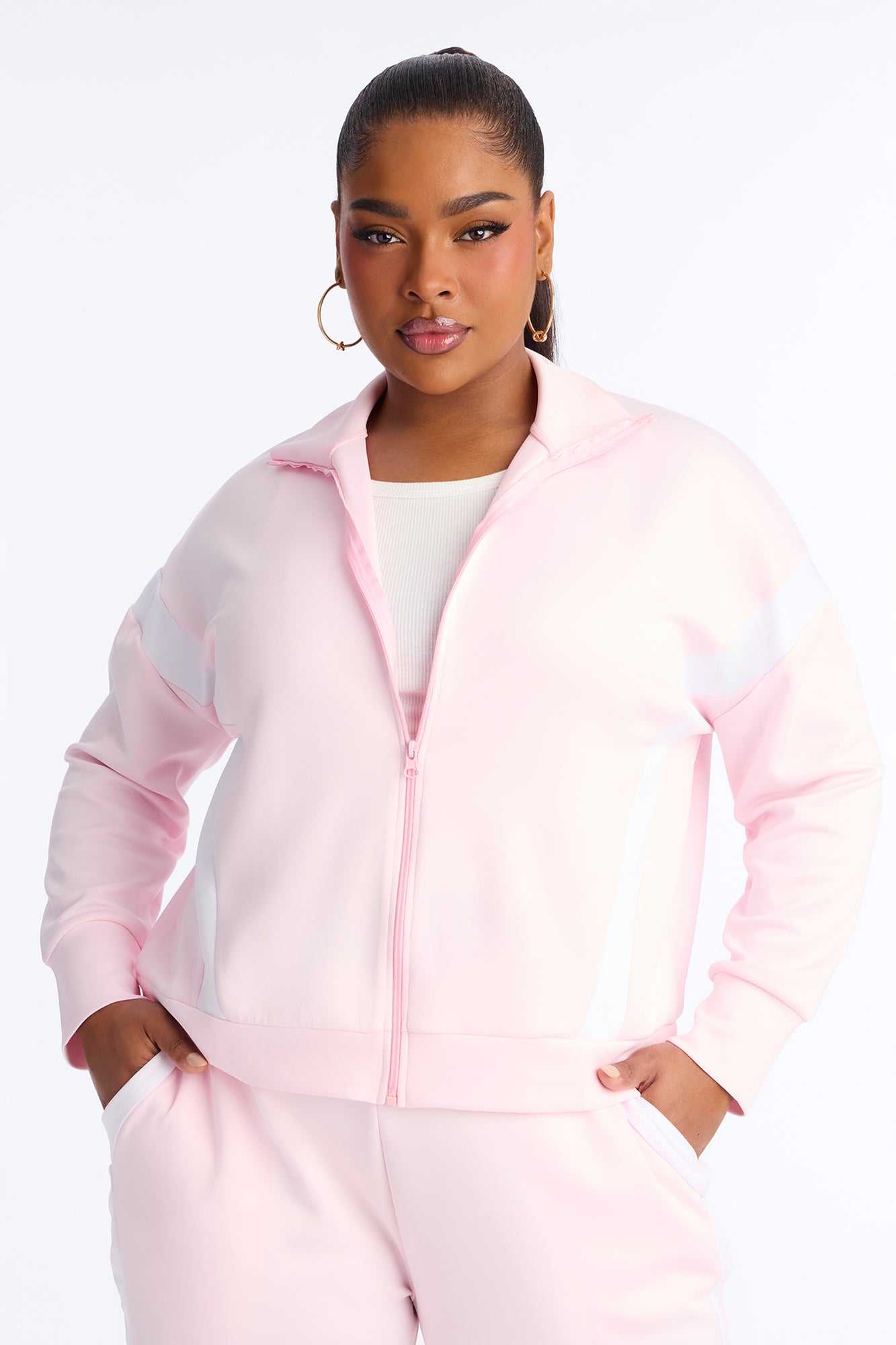 Stacy Scuba Zip Up Pant Set - Pink