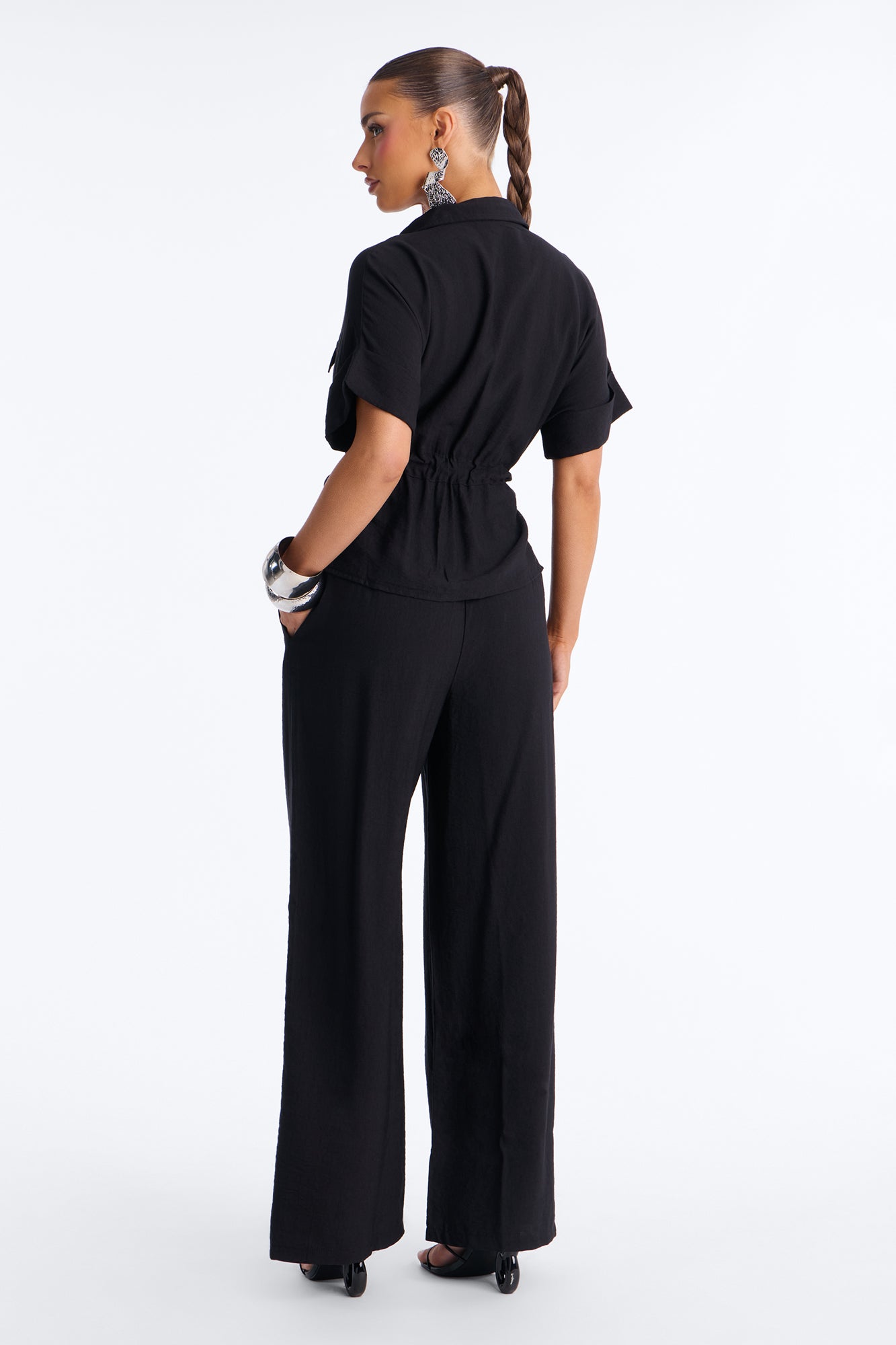 Noel Tie Waist Pant Set - Black