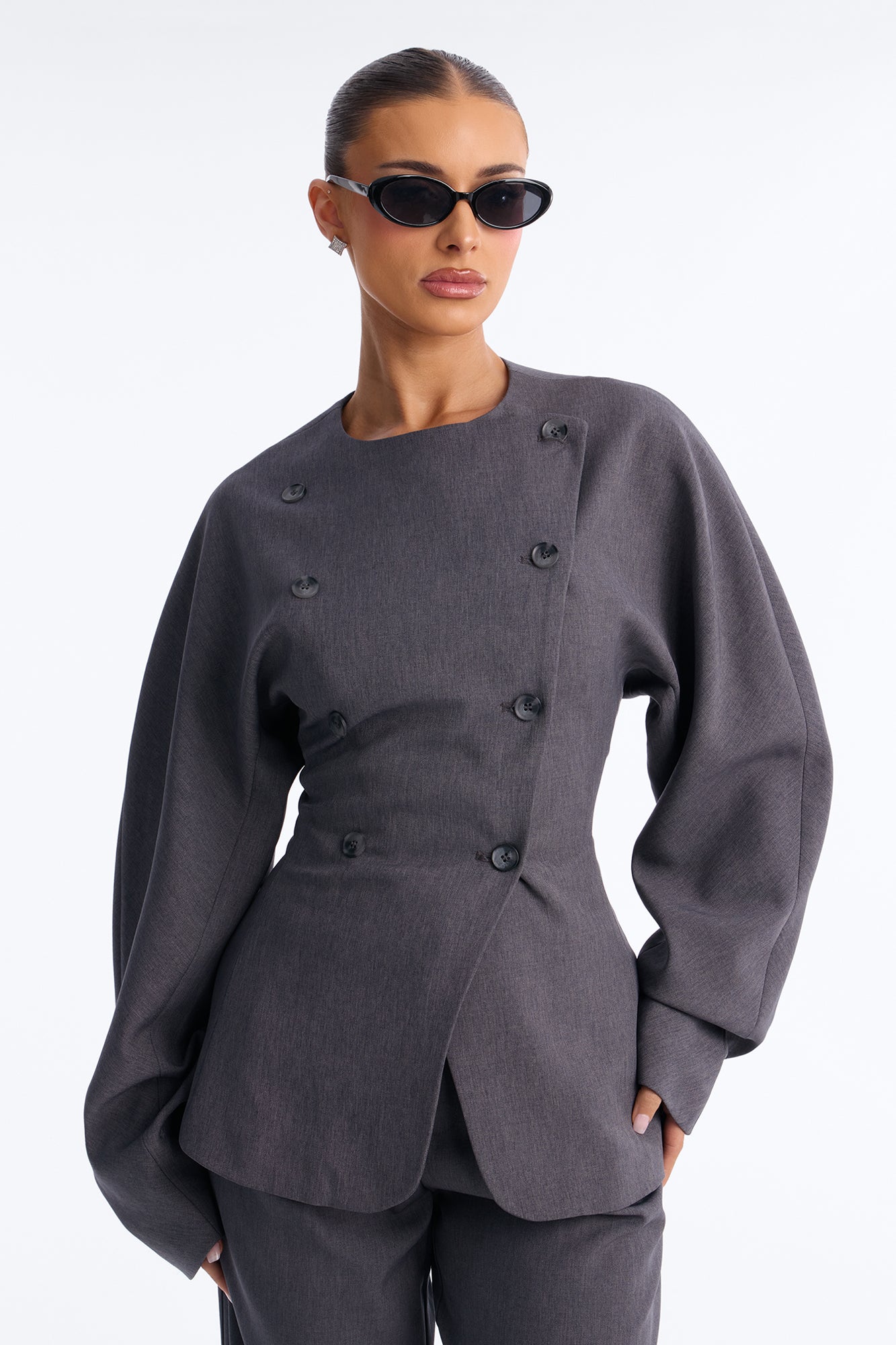 Roselynn Wide Leg Pant Set - Charcoal
