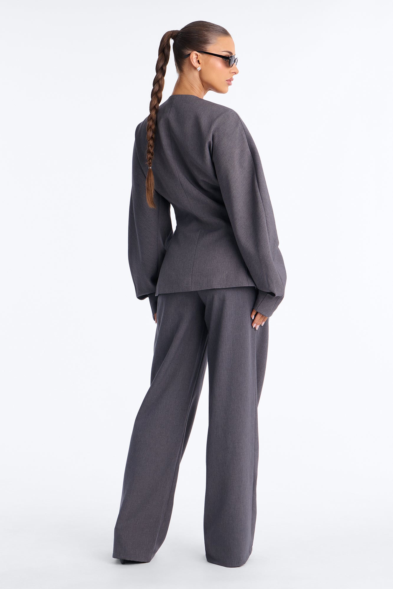 Roselynn Wide Leg Pant Set - Charcoal