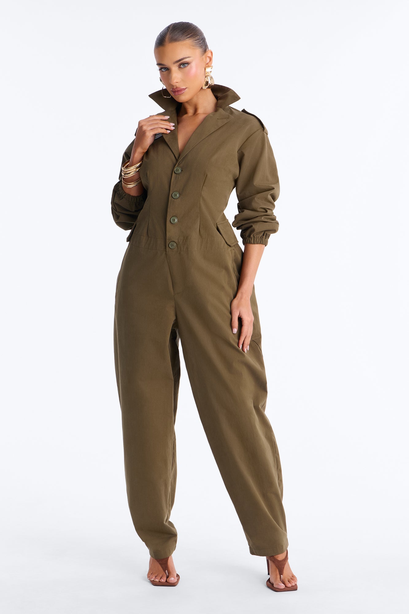 Kiana Barrel Wide Leg Jumpsuit - Olive