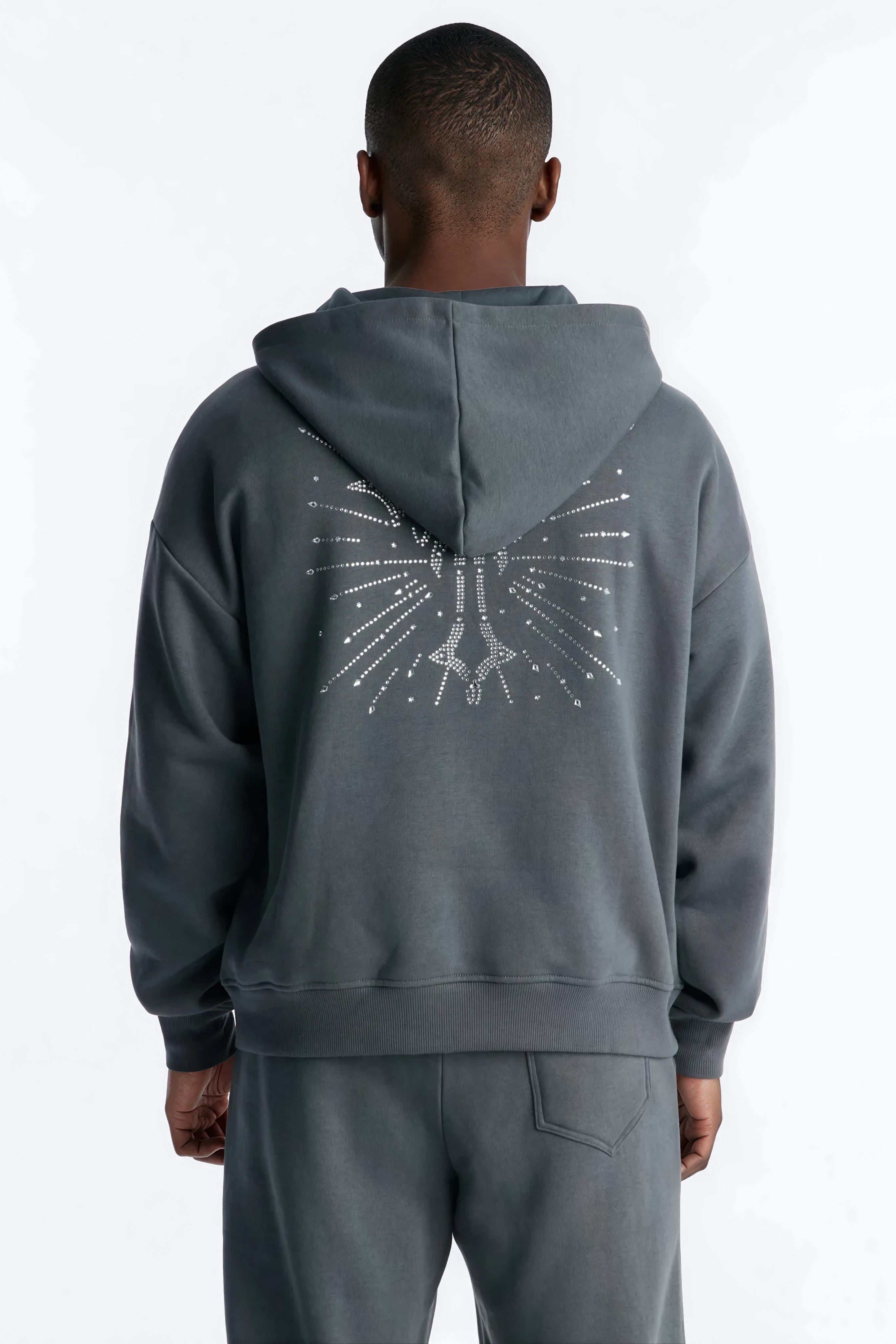 Blessed Rhinestone Pearl Oversized Hoodie - Charcoal