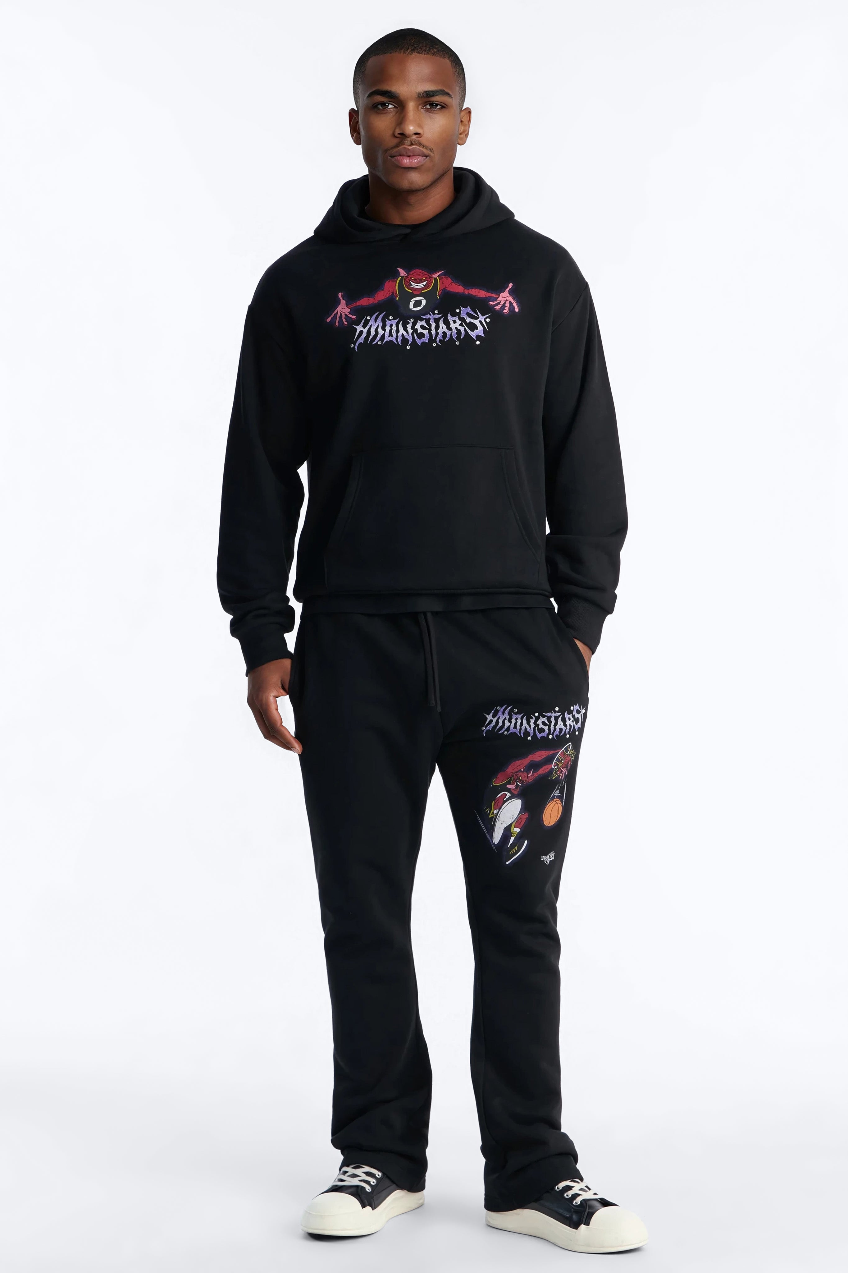 Space Jam Monstars Dunk Rhinestone Slim Flare Sweat Pants - Black