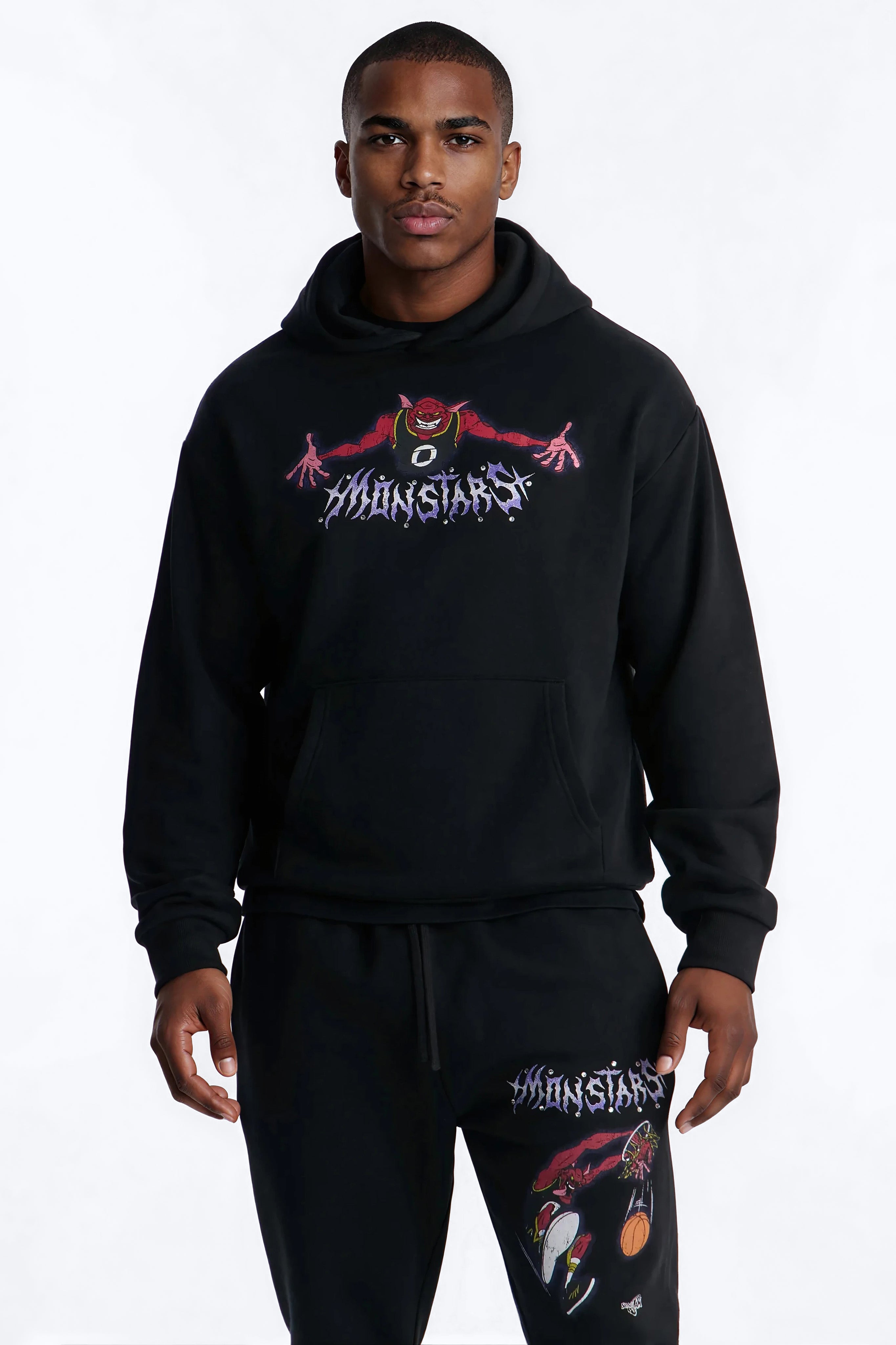 Space Jam Monstars Dunk Rhinestone Hoodie - Black