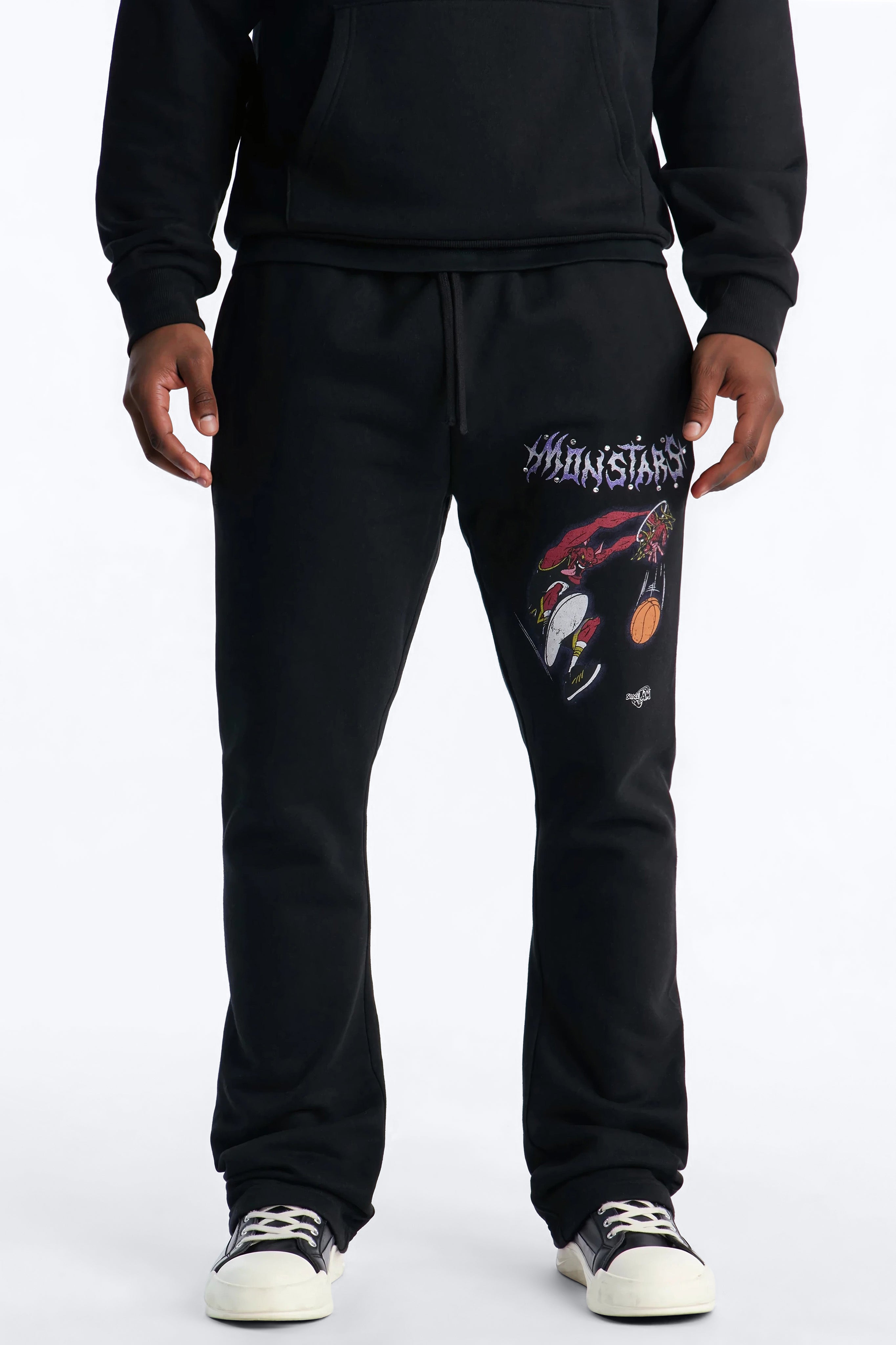 Space Jam Monstars Dunk Rhinestone Slim Flare Sweat Pants - Black