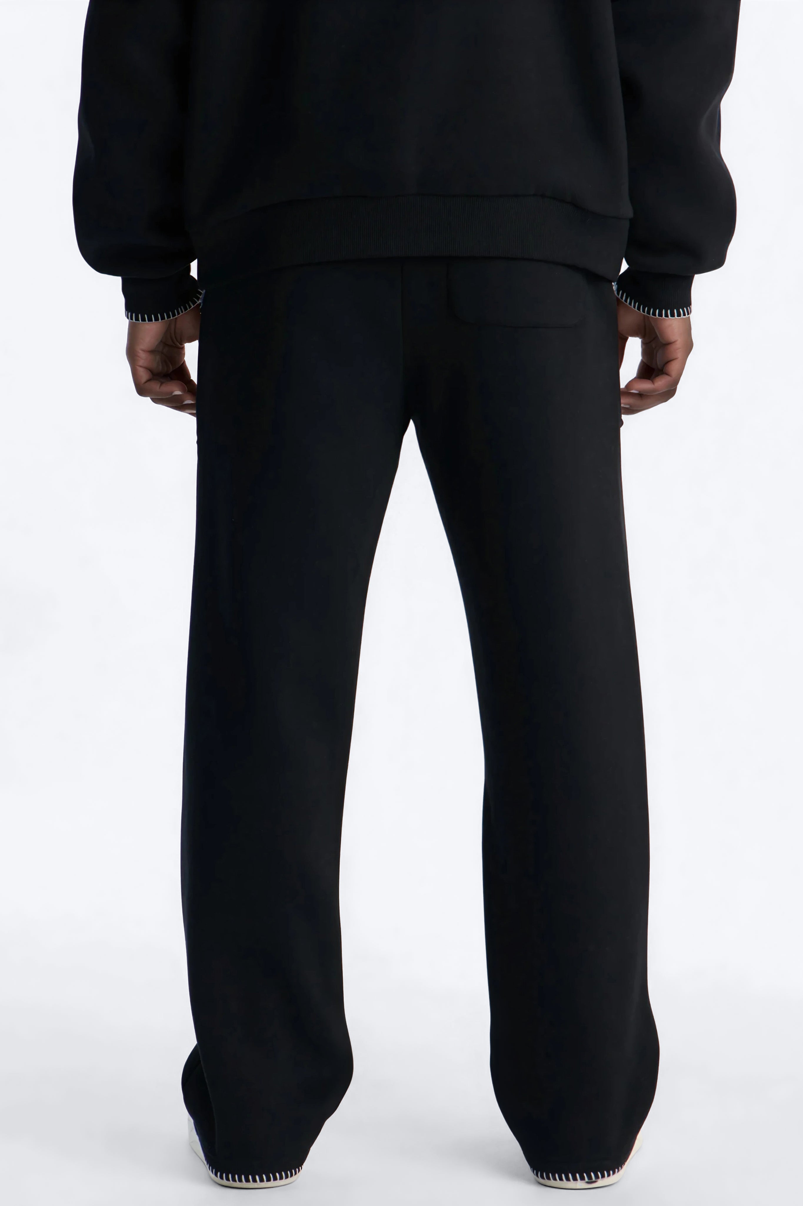 Straight Contrast Blanket Stitch Sweatpants - Black