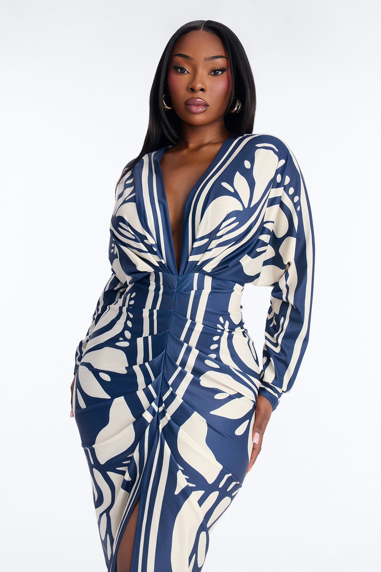 Revive Long Sleeve Midi Dress - Navy/combo
