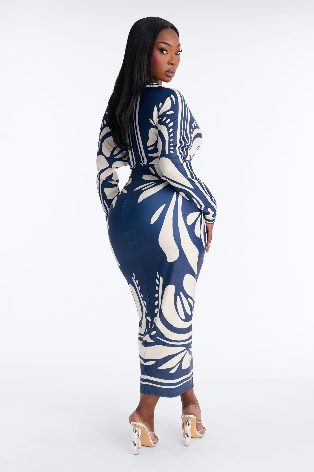 Revive Long Sleeve Midi Dress - Navy/combo