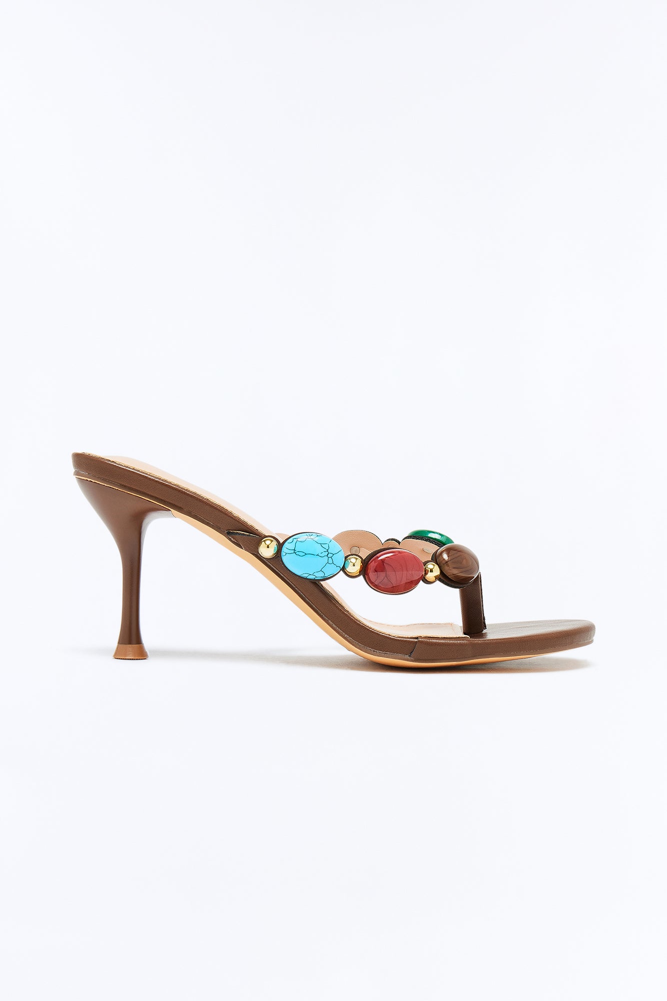 Bay Stone Thong Heels - Brown