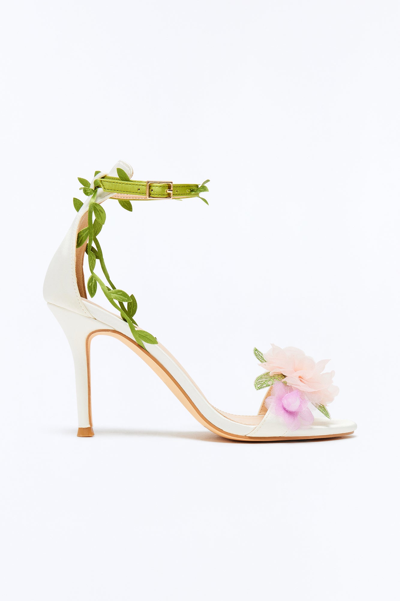Garlen Flower Wrap Up Heels - White/combo