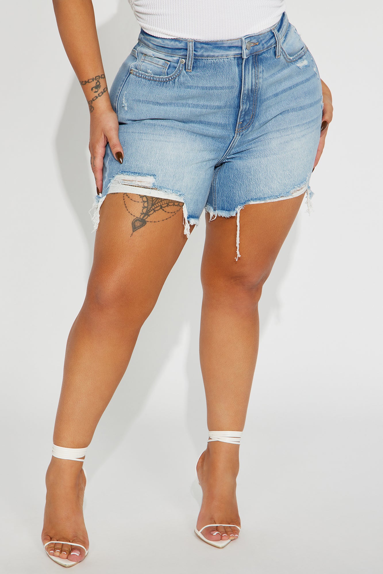 Hallie Hybrid Ripped Denim Shorts - Light Wash