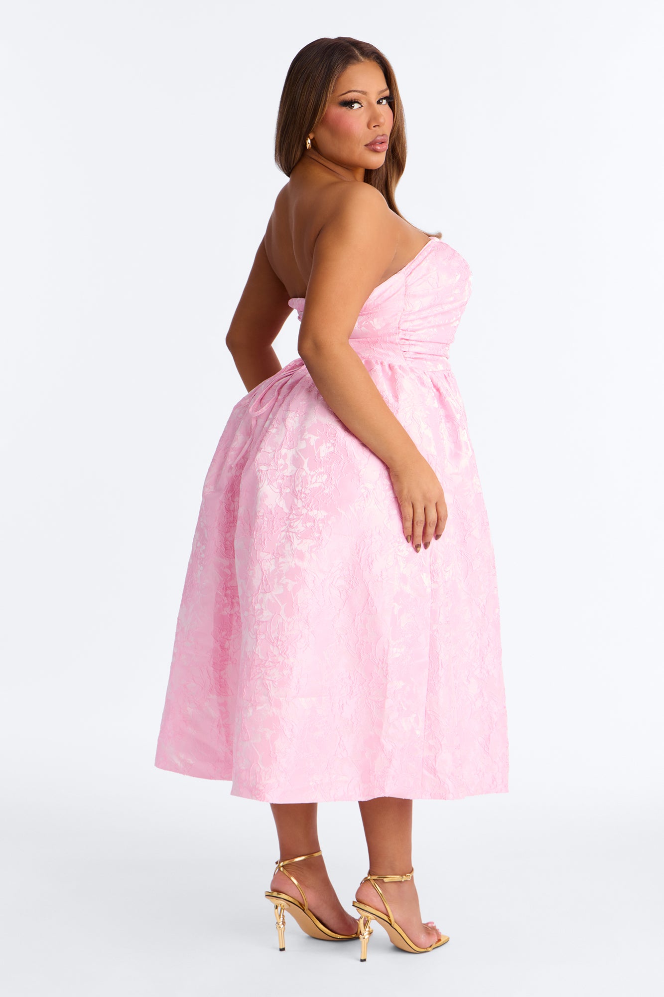 Pamela Floral Jacquard Midi Dress - Pink