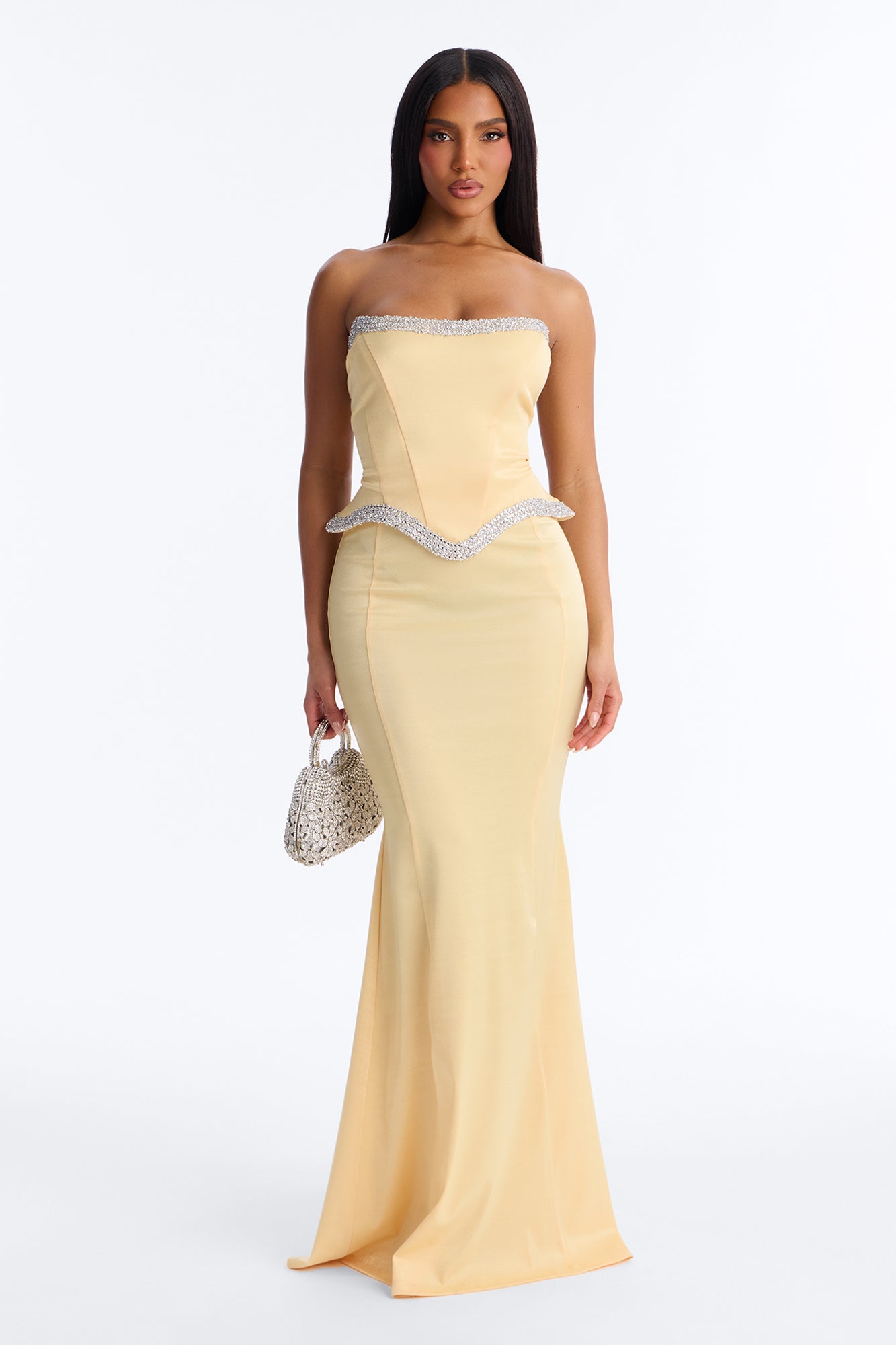 Jasmine Corset Metallic Gown - Yellow