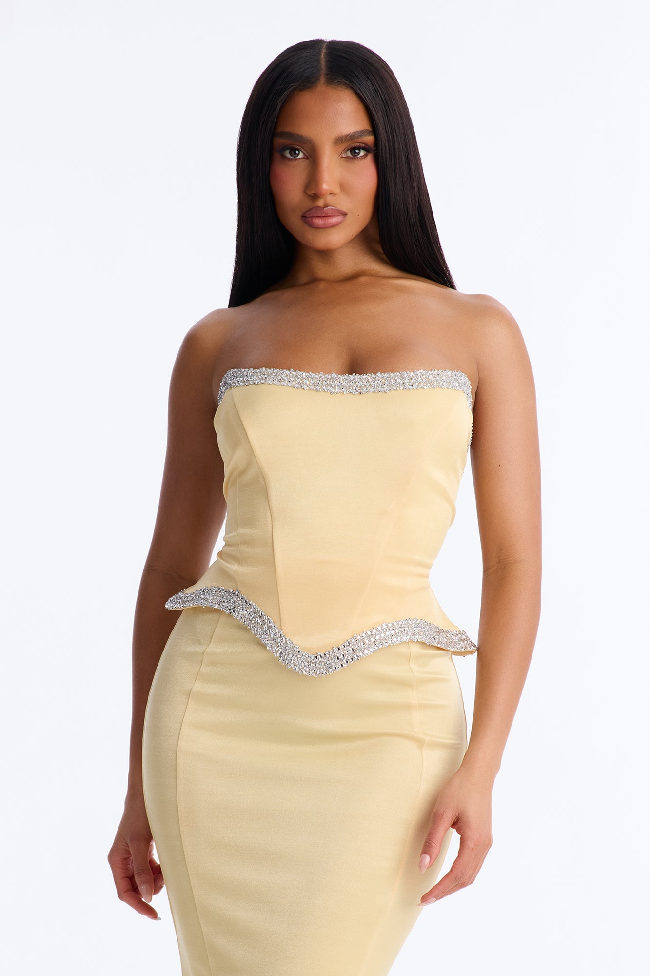 Jasmine Corset Metallic Gown - Yellow