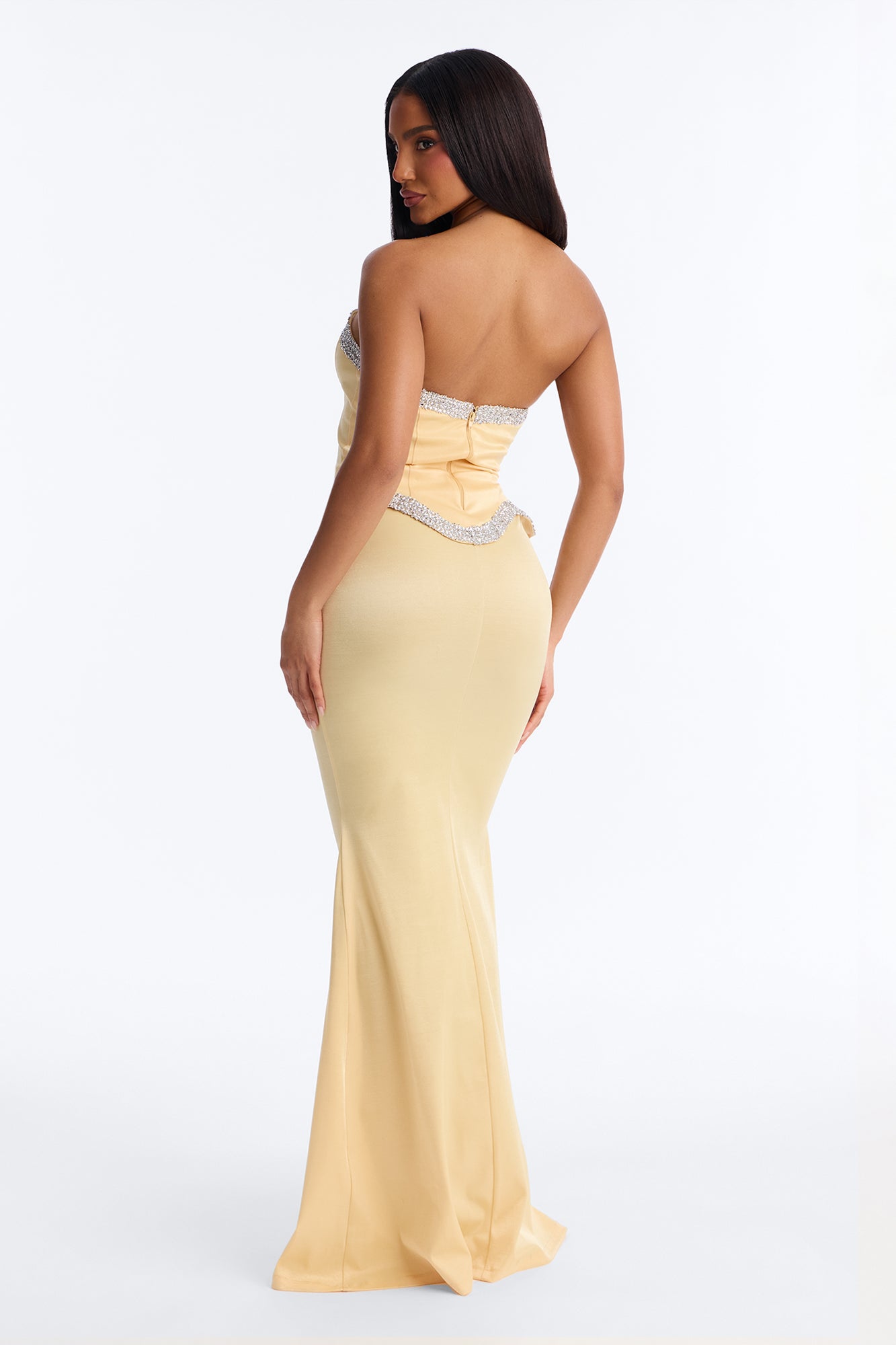 Jasmine Corset Metallic Gown - Yellow