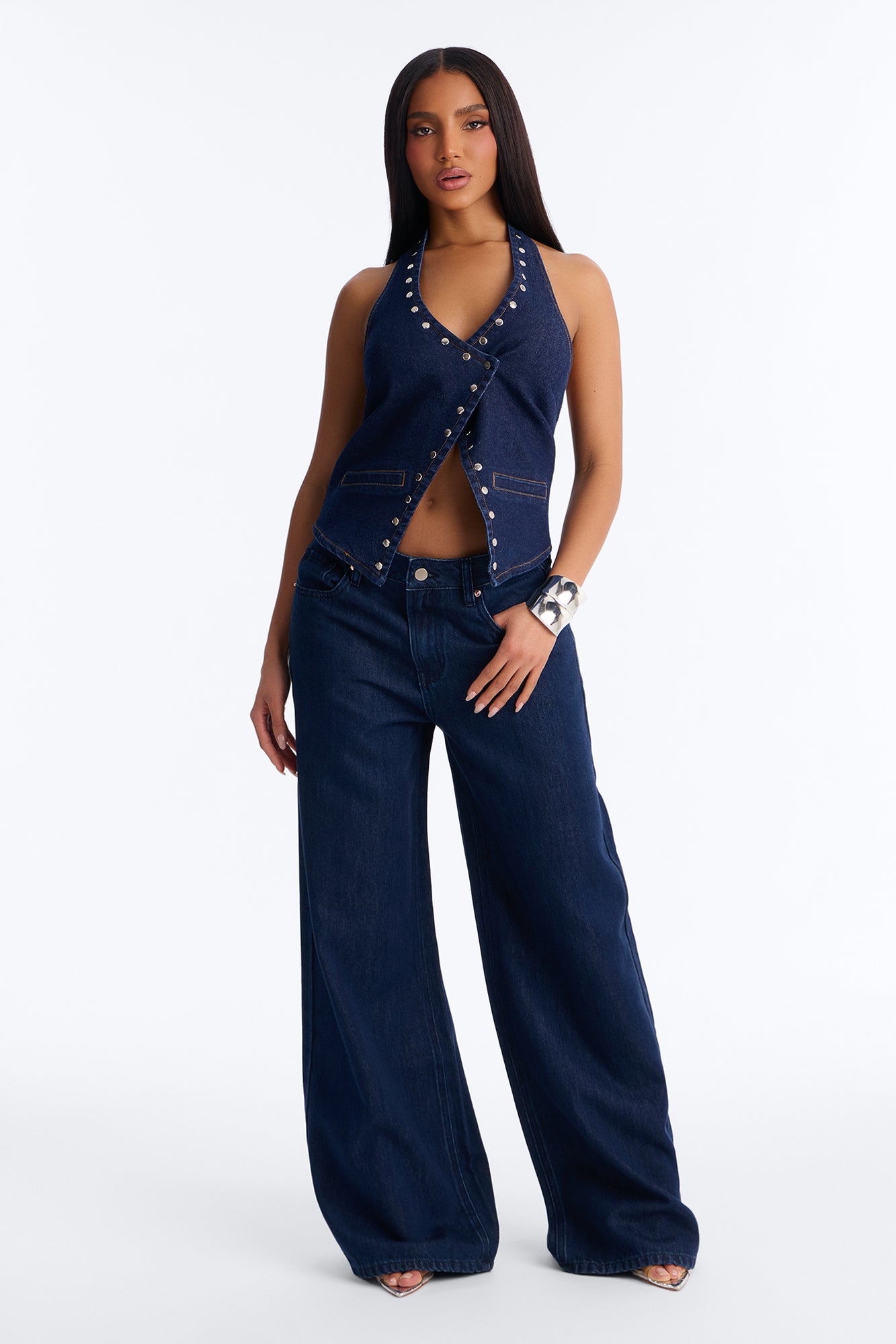Promenade Non Stretch Drapey Wide Leg Jeans - Dark Wash