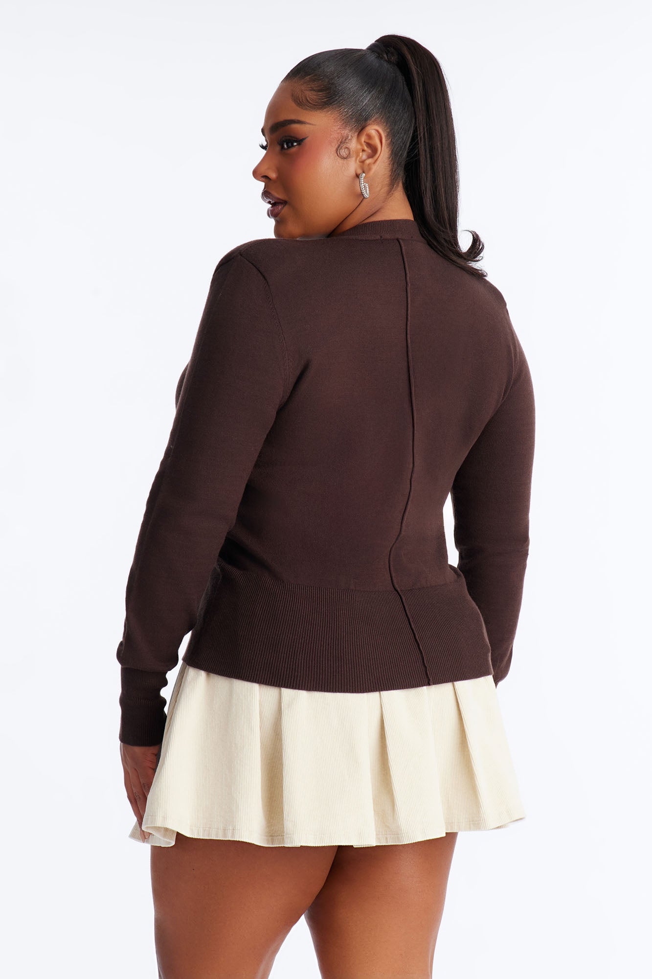 Amelia Shoulder Pads Surplice Sweater Top - Chocolate