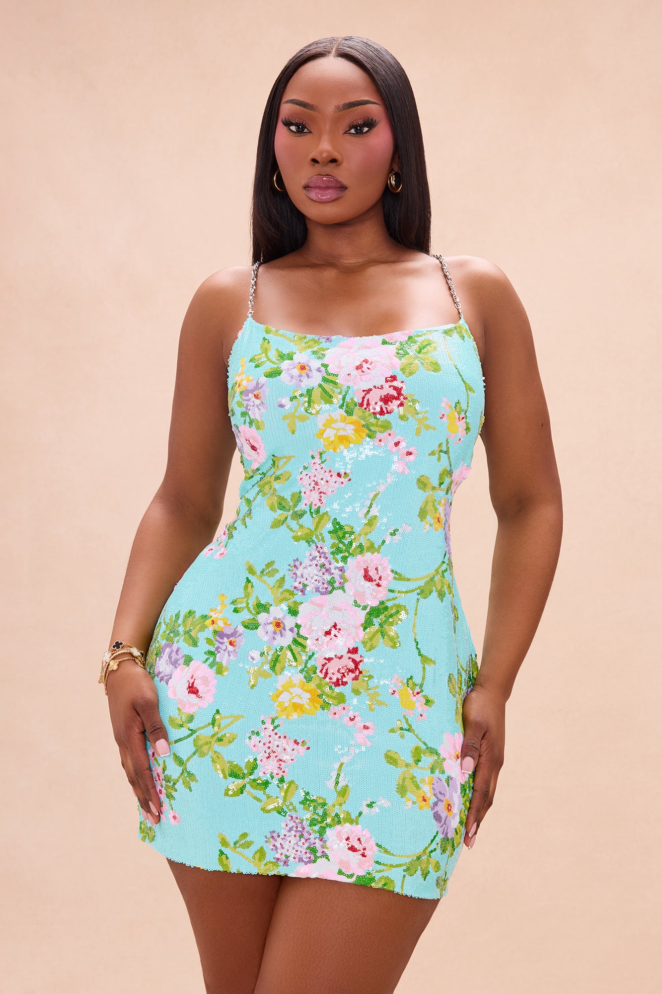 Leah Sequin Mini Dress - Turquoise/combo