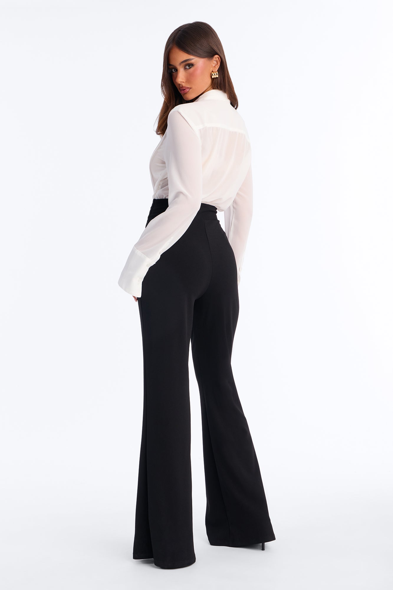 Lola Semi Sheer Long Sleeve Jumpsuit - White/Black