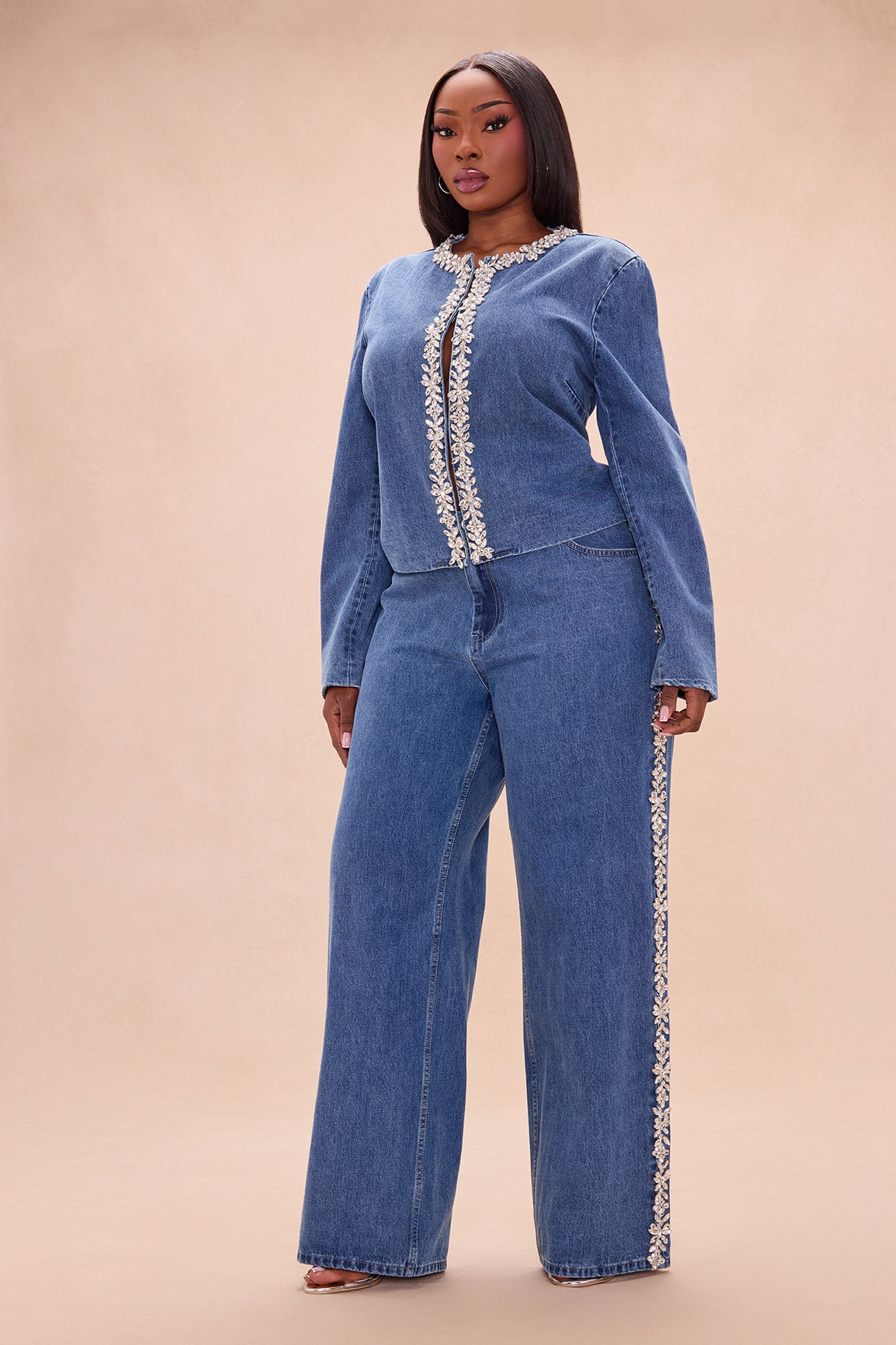 Came To Play Rhinestone Denim Jeans - Vintage Wash