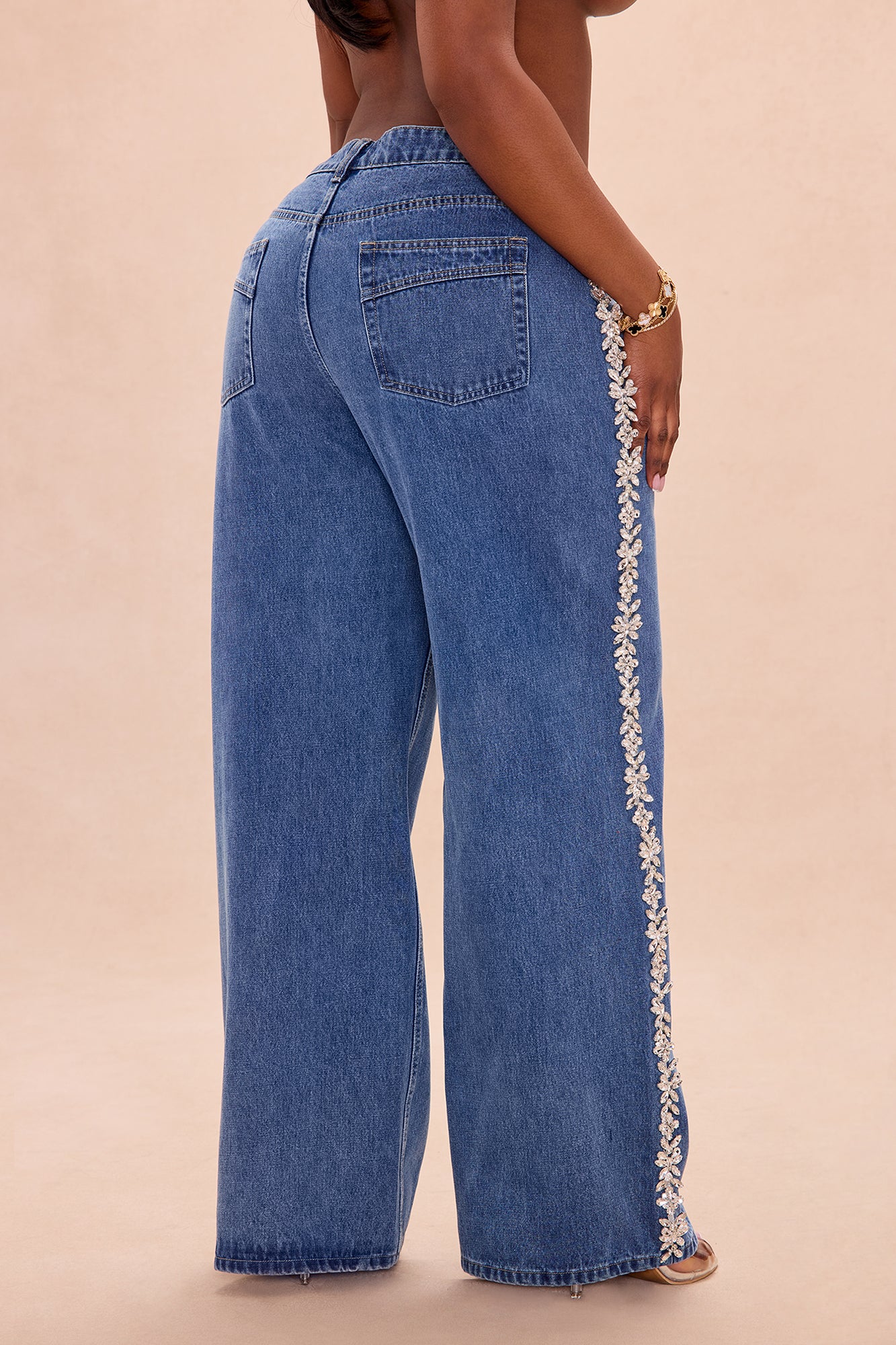 Came To Play Rhinestone Denim Jeans - Vintage Wash