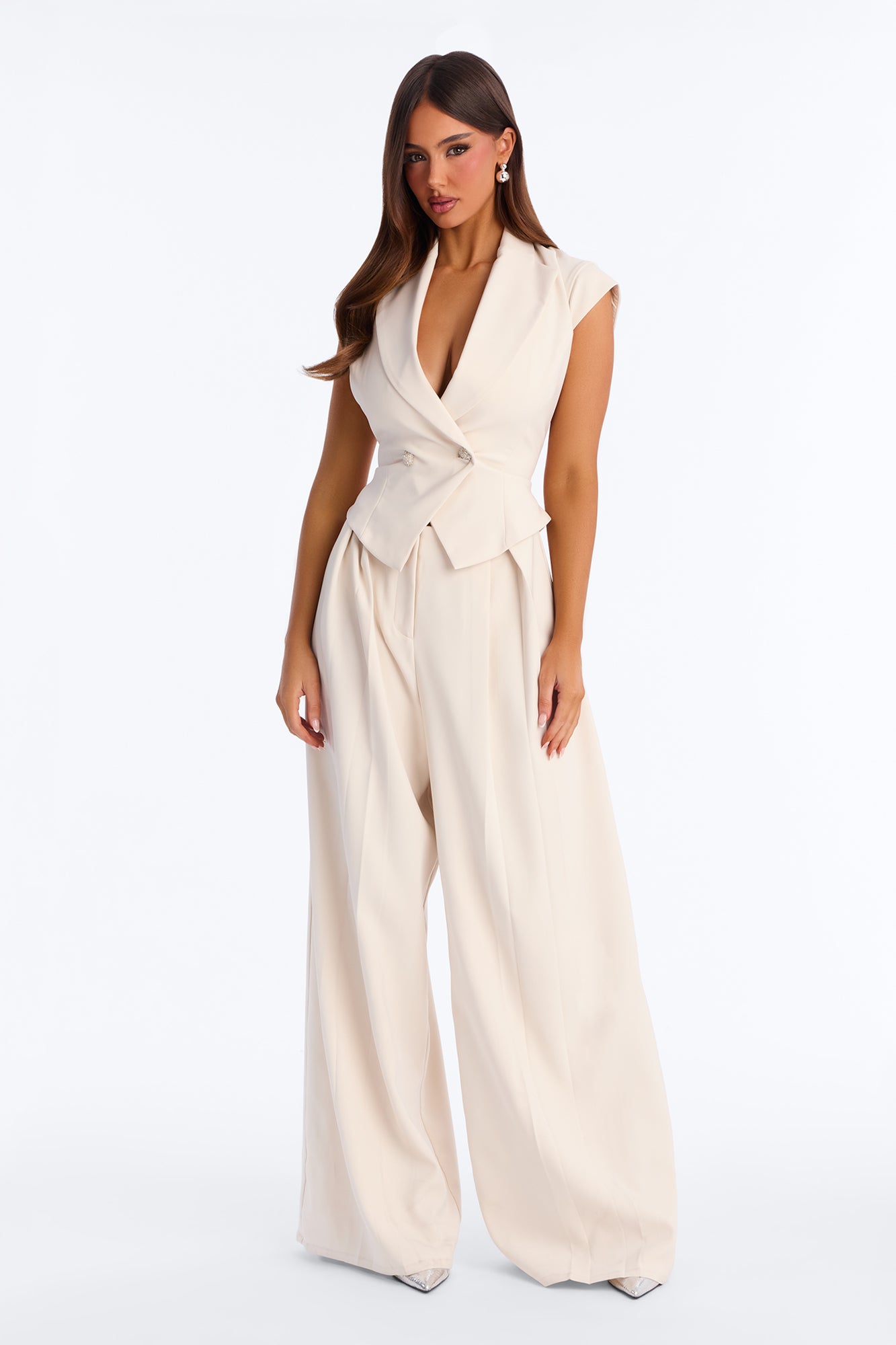Prestige And Pleated Wide Leg Jumpsuit - Beige
