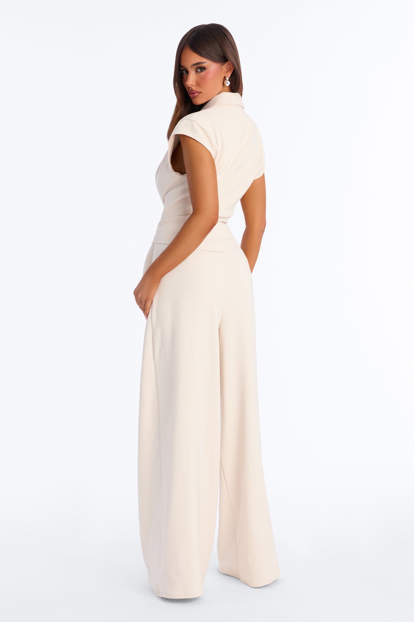 Prestige And Pleated Wide Leg Jumpsuit - Beige