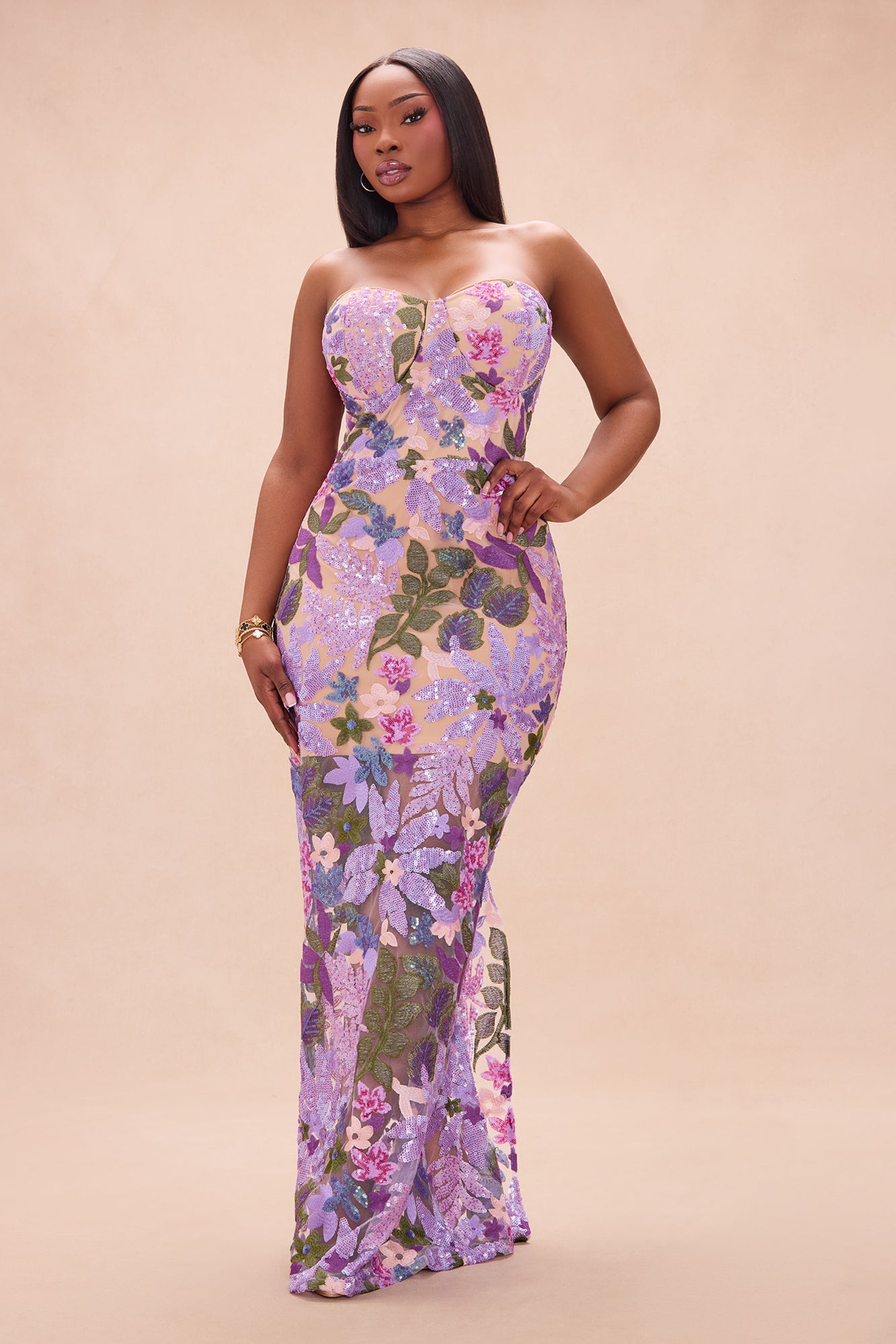 Evelynn Embroidered Midi Dress - Lavender/combo