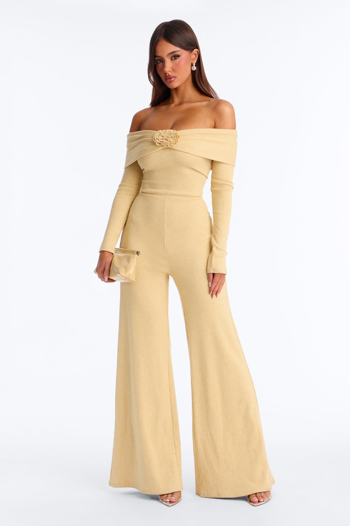 Rosa Knit Off Shoulder Jumpsuit - Butter Yellow