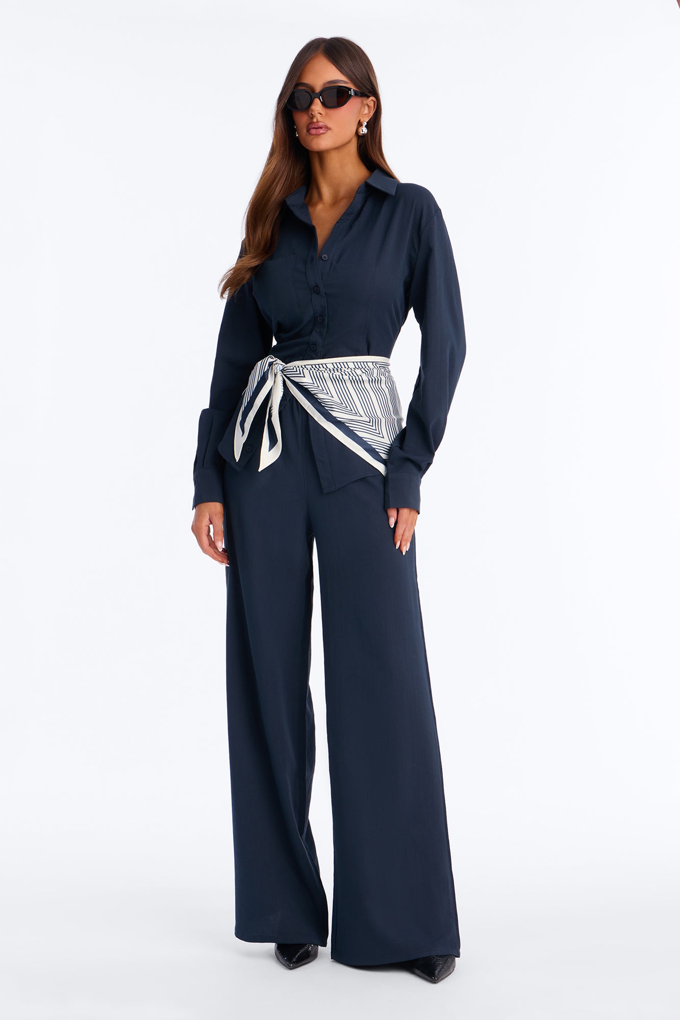 Sabrina Scarf 3 Piece Pant Set - Navy