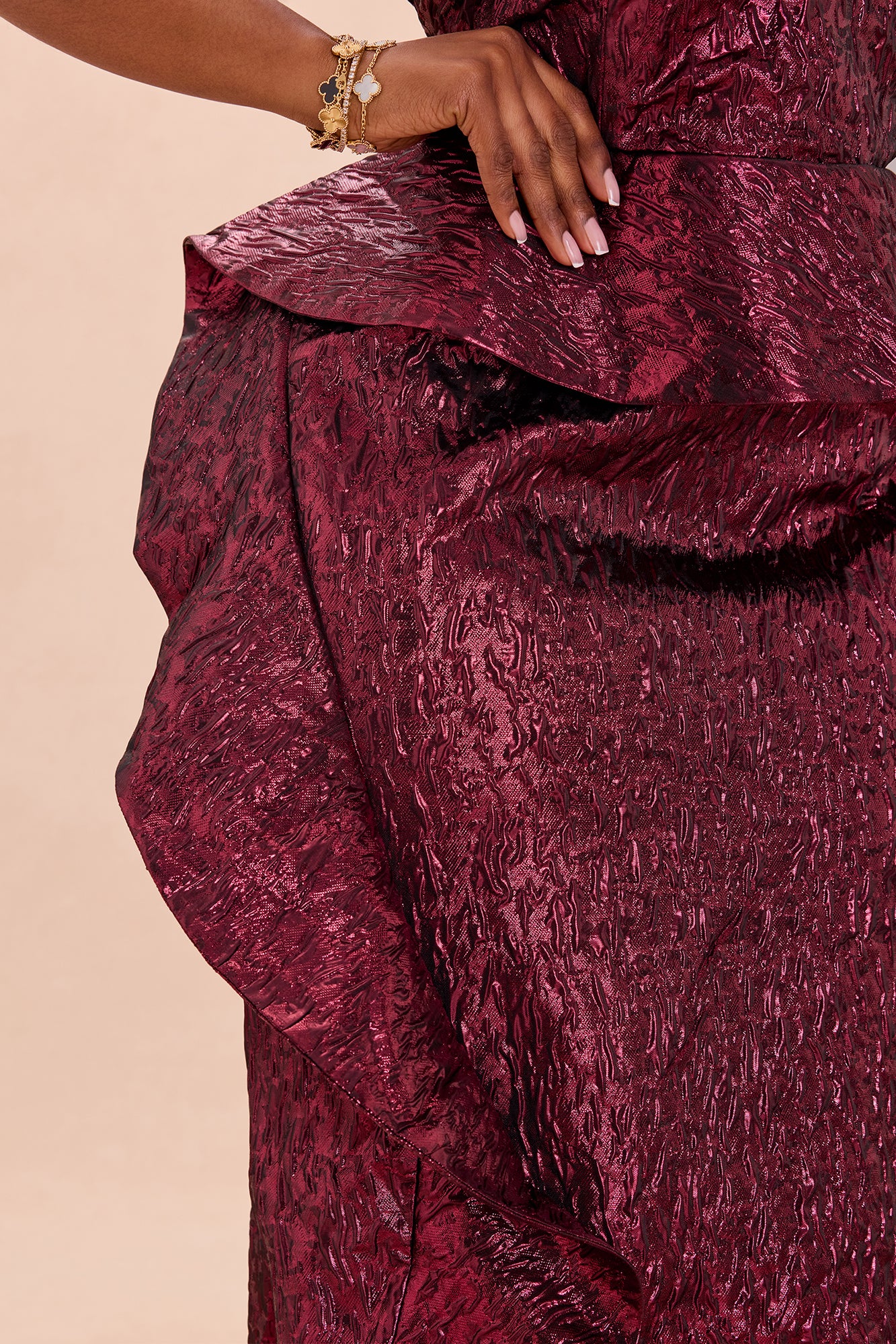 Ciara Peplum Metallic Gown - Burgundy