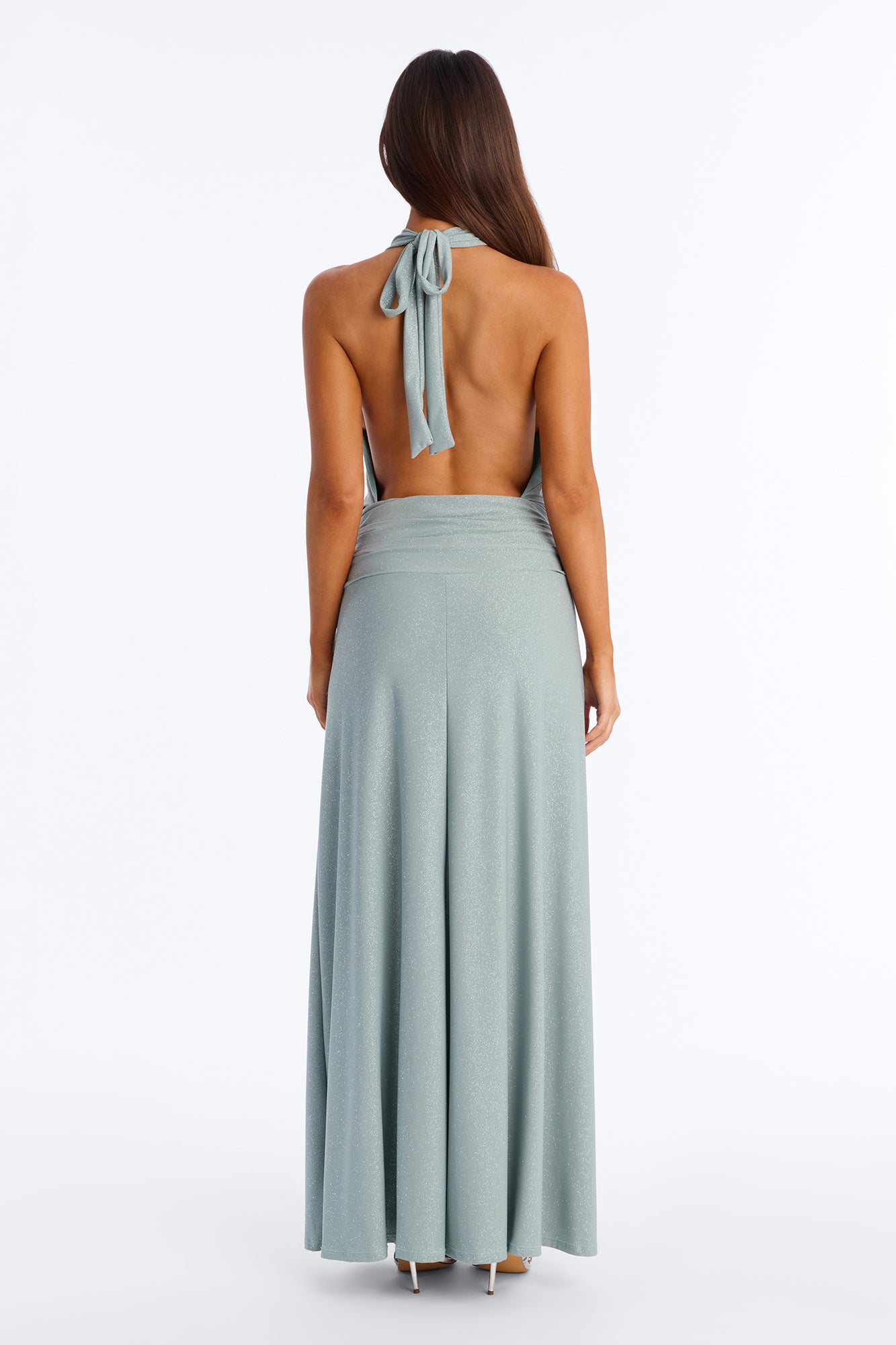 Alara Backless Glitter Maxi Dress - Sage