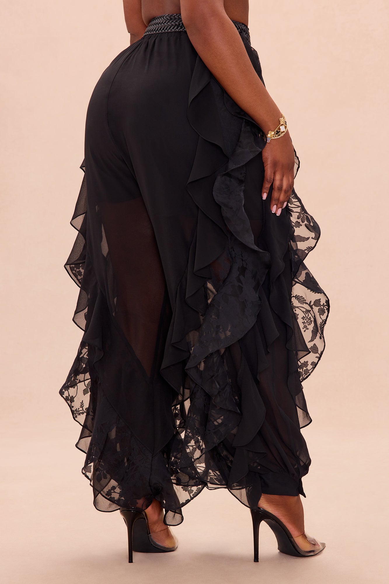 Dianna Ruffle Chiffon Pant - Black