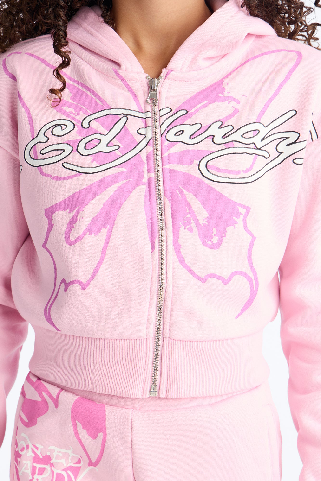 Mini Ed Hardy Butterfly Fleece Zip Hoodie - Pink