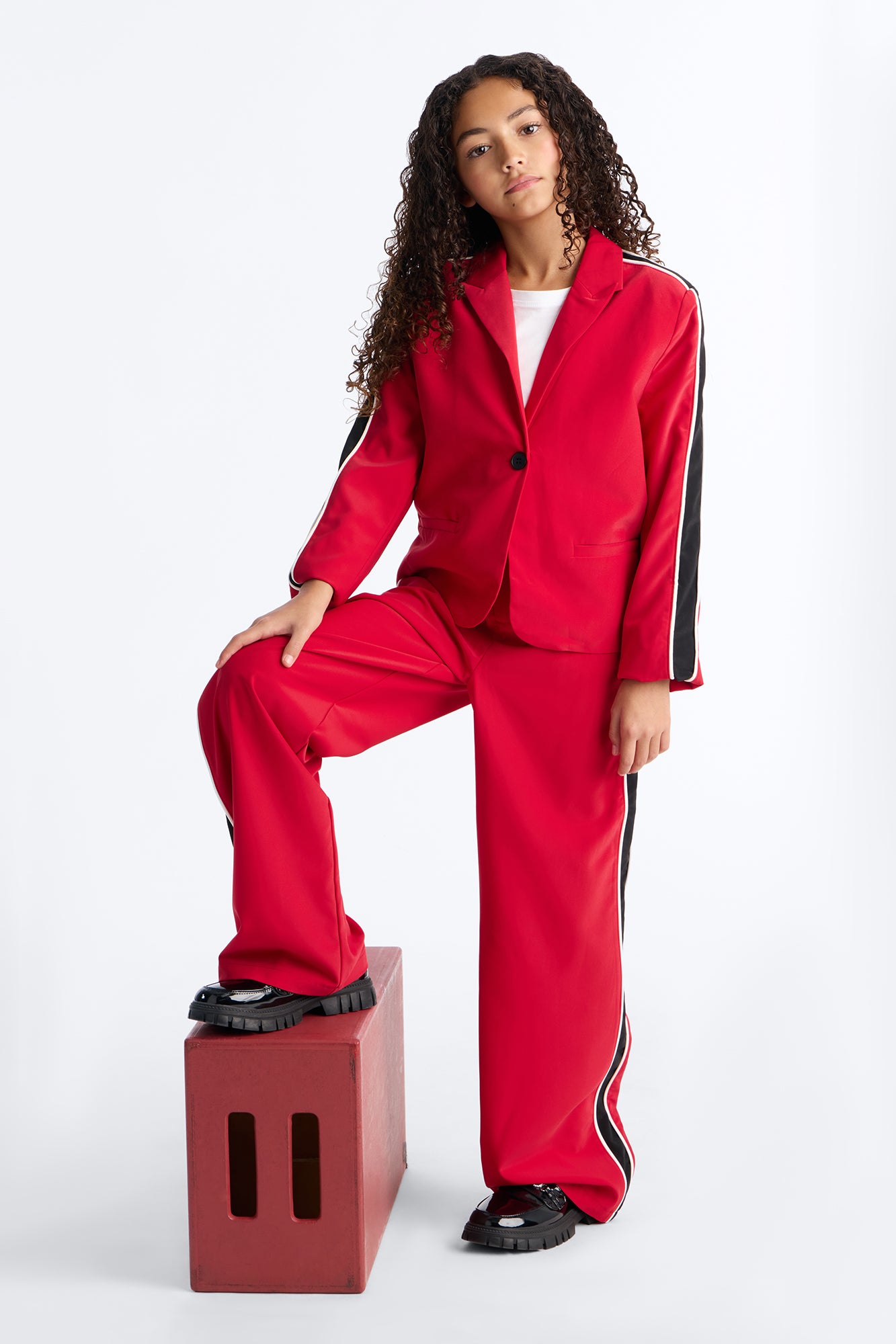 Mini Always Focused Blazer Pant Set - Red
