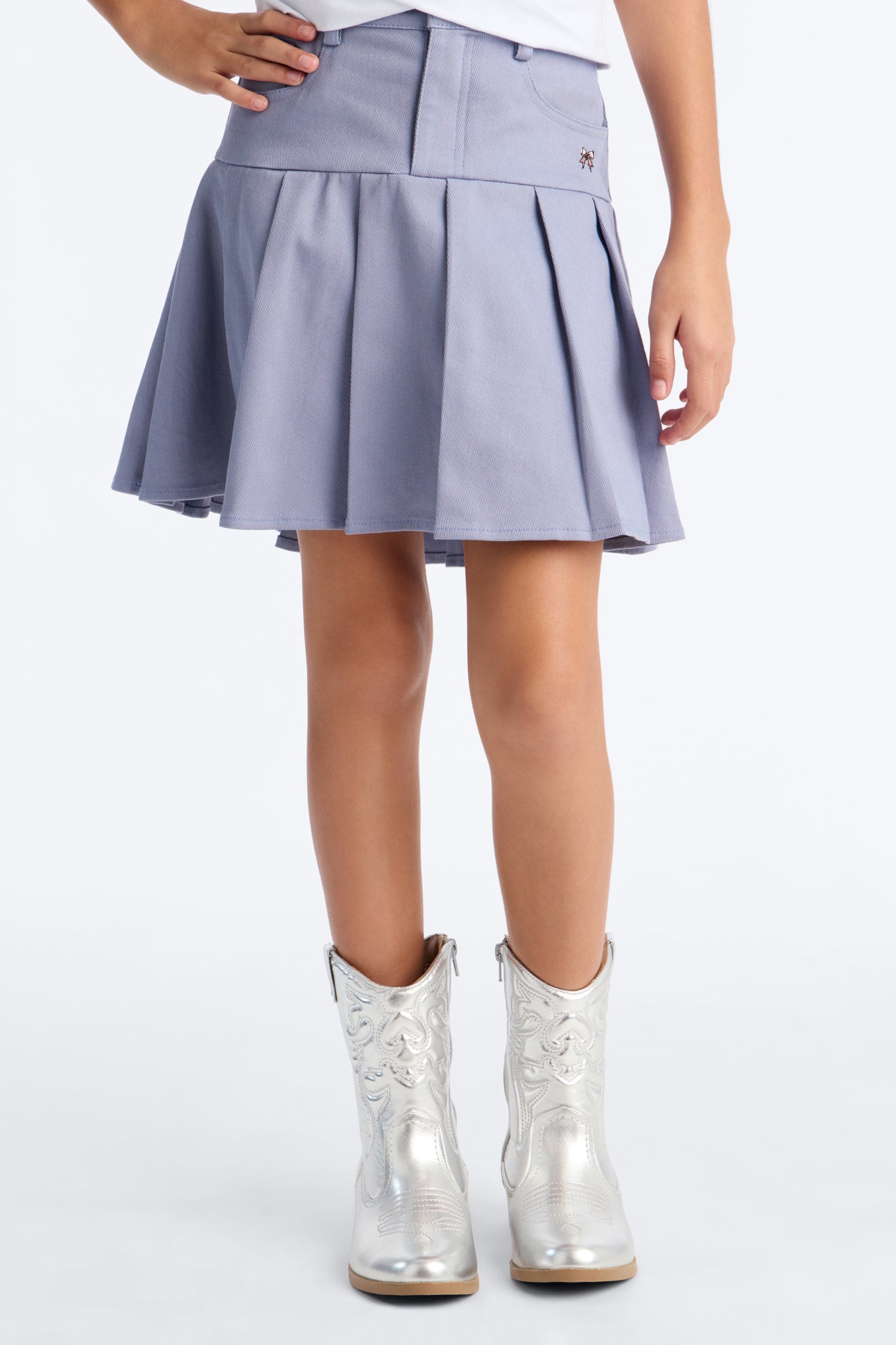 Mini Gianna Pleated Denim Skirt - Medium Wash