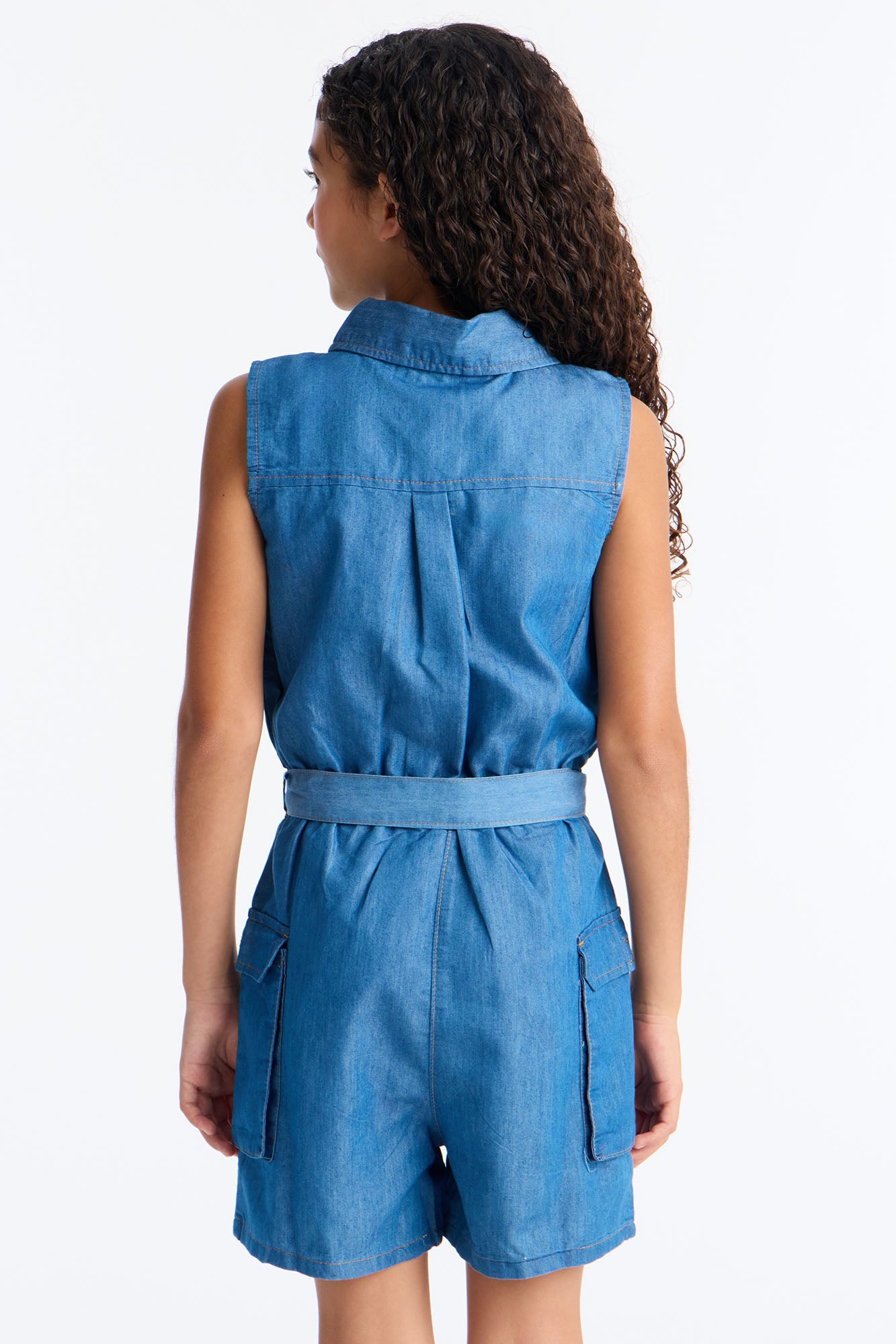 Mini On That Vibe Sleeveless Denim Romper - Medium Wash