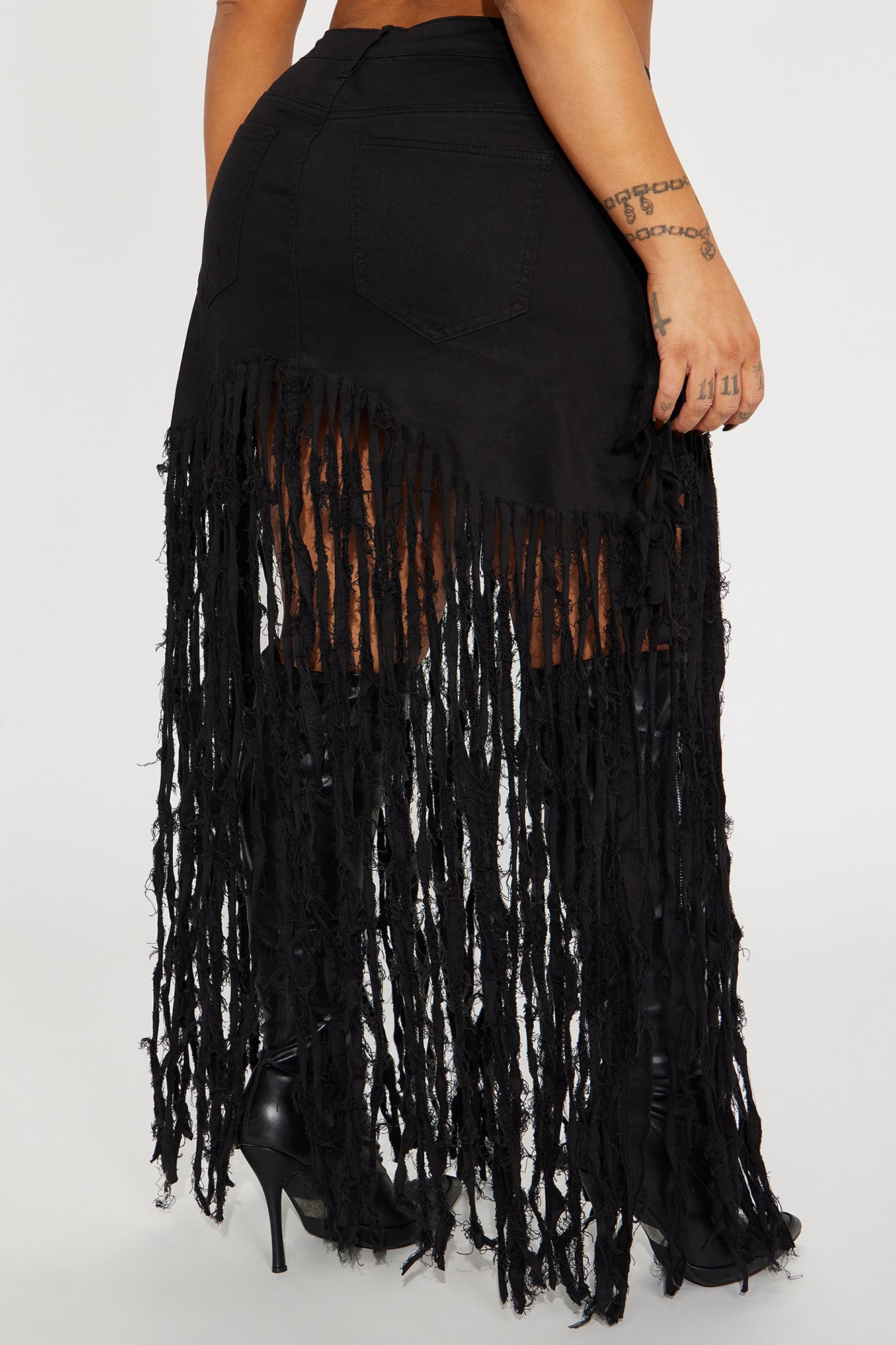 Dance the Night Away Fringed Maxi Skirt - Black