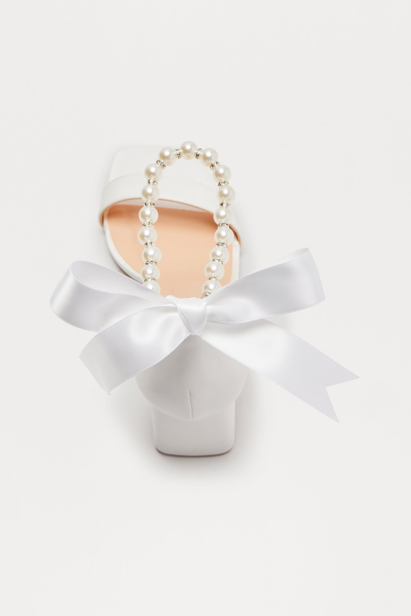 Ribbon Pearl Heeled Sandals - White