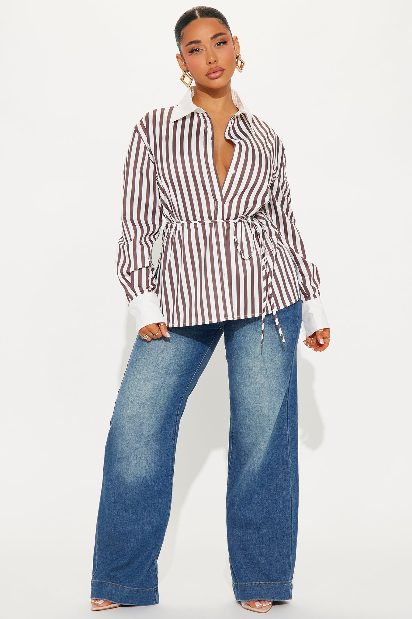 Aylene Striped Poplin Shirt - Brown/combo