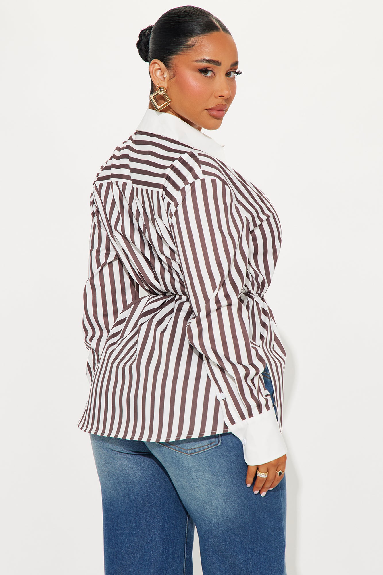 Aylene Striped Poplin Shirt - Brown/combo