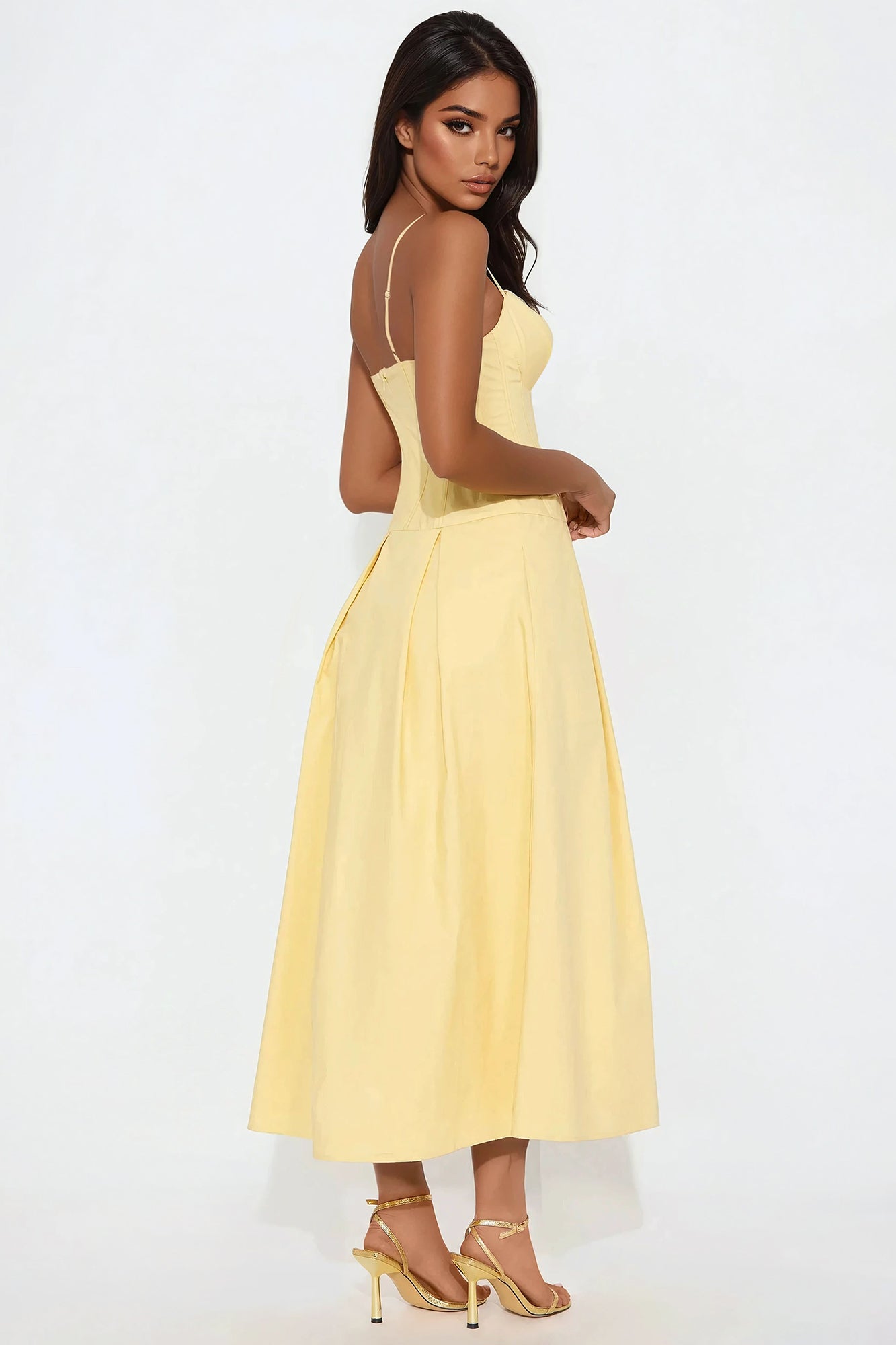 Estella Corset Poplin Midi Dress - Butter Yellow