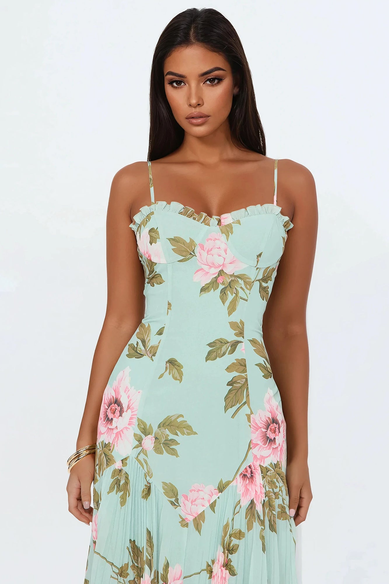 Garden Goddess Floral Midi Dress - Mint/combo