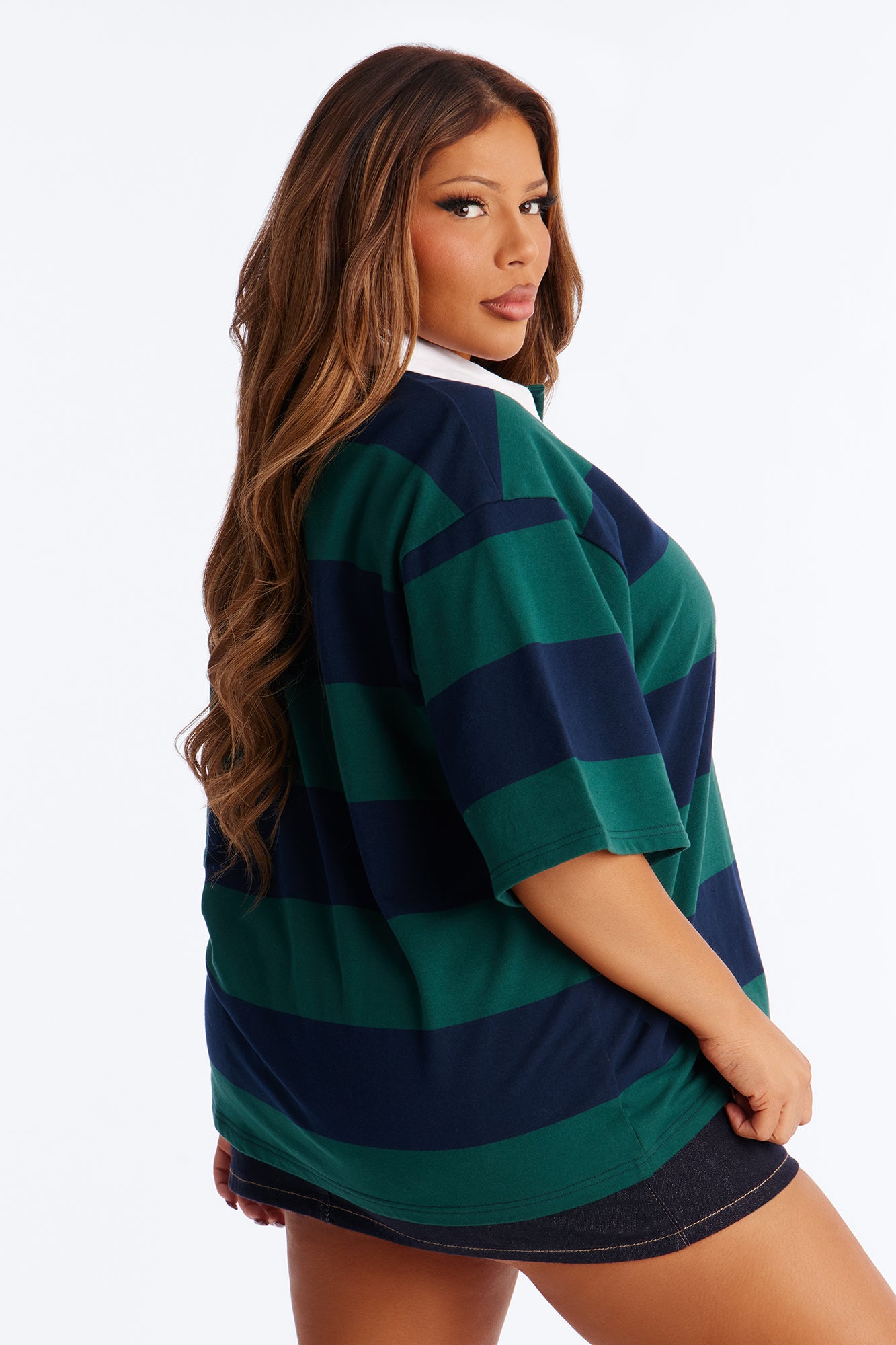 Avery Striped Short Sleeve Polo Top - Green/combo
