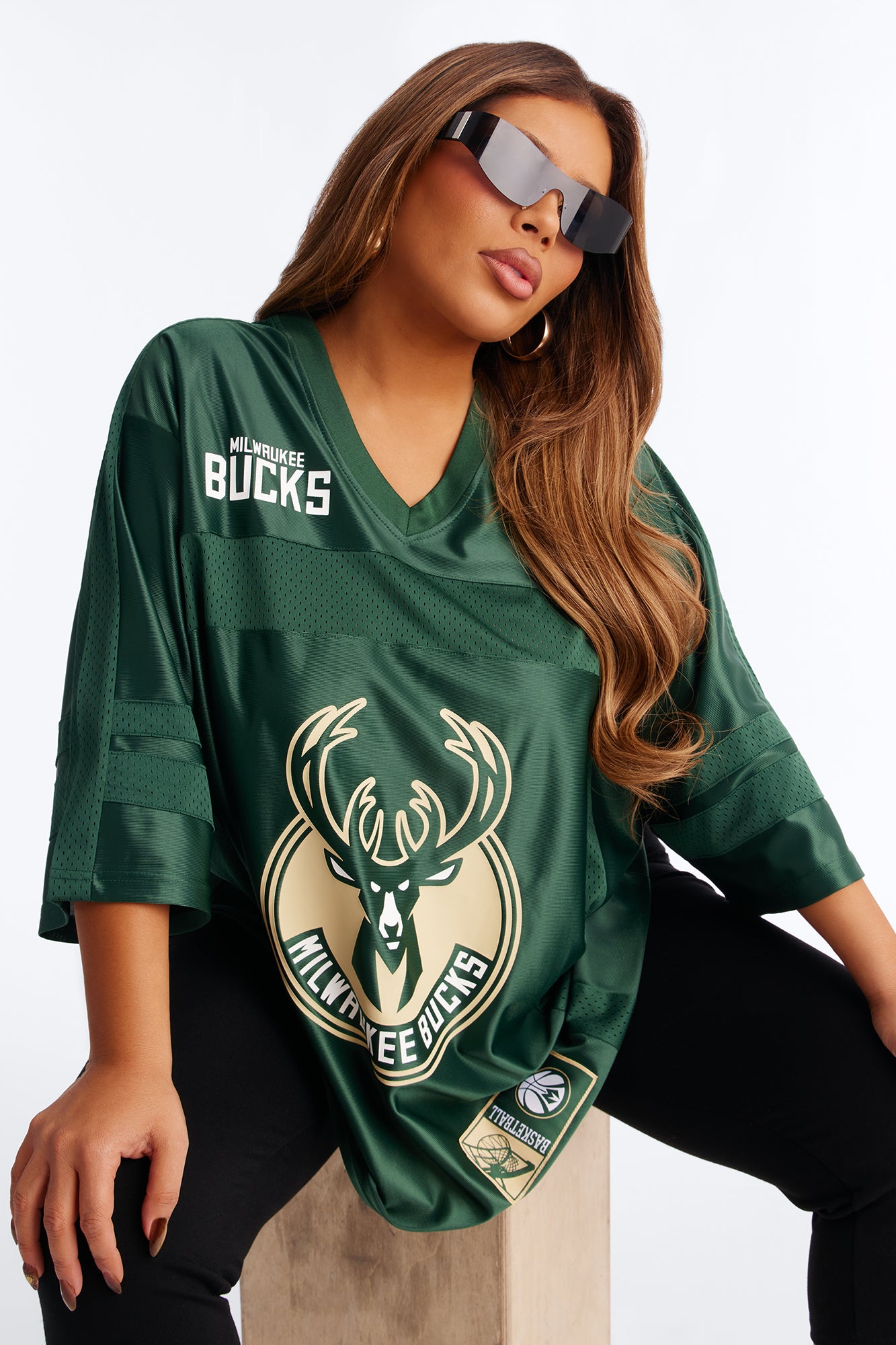 NBA Bucks Oversized Mesh Tee - Hunter