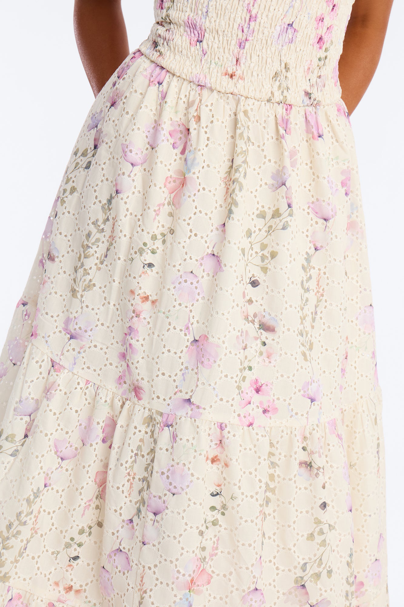 Spring Bloom Smocked Eyelet Maxi Dress - Cream/combo
