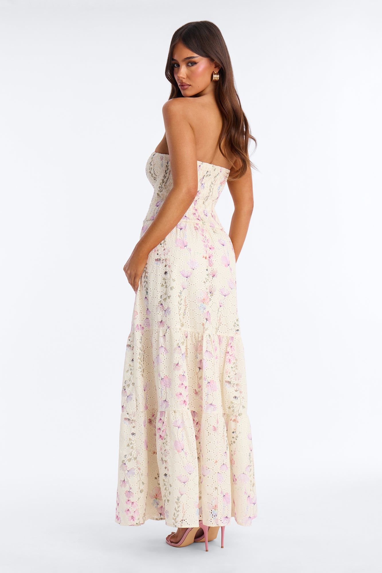 Spring Bloom Smocked Eyelet Maxi Dress - Cream/combo