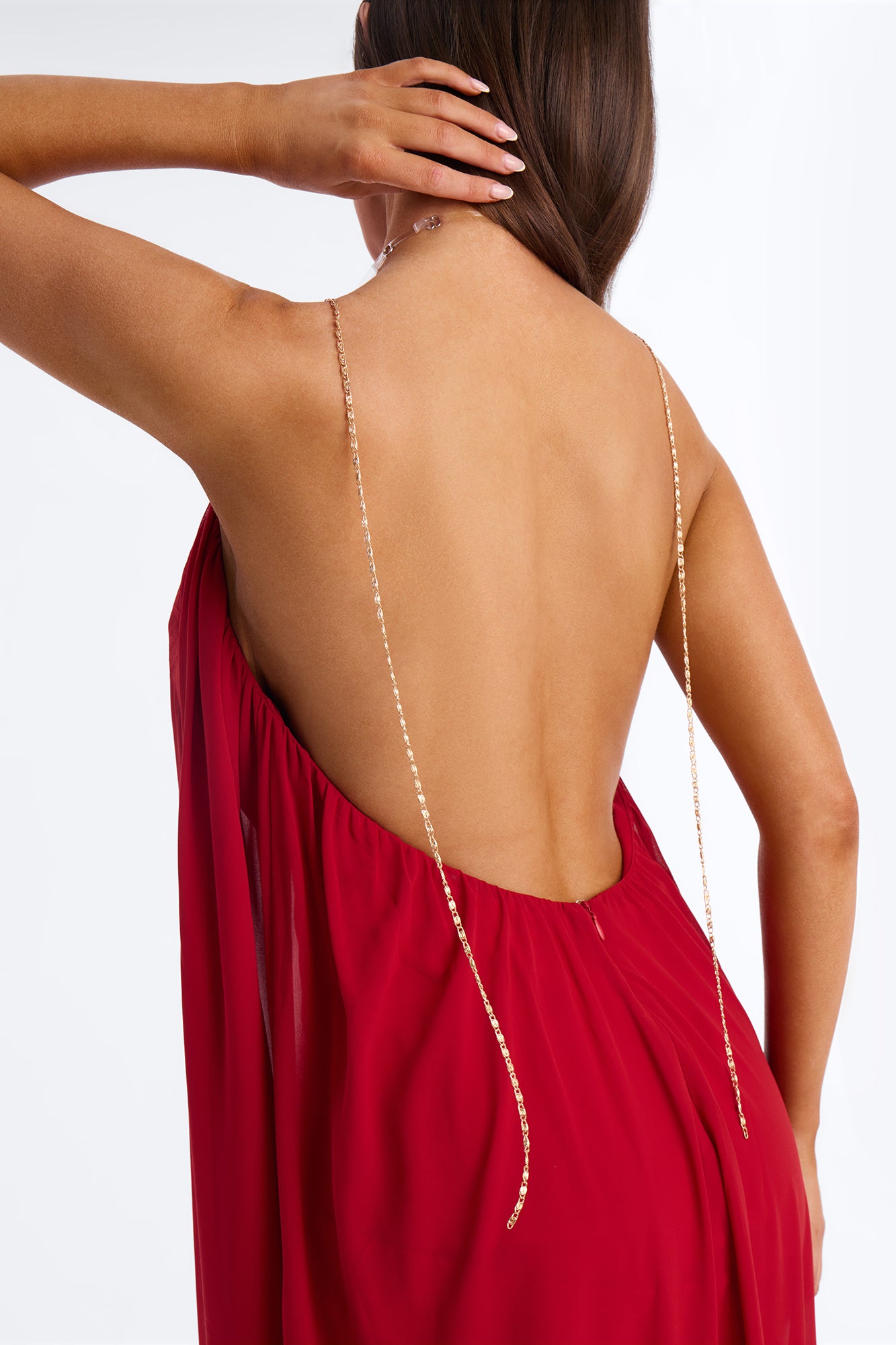 All For Me Flowy Chiffon Maxi Dress - Brick Red