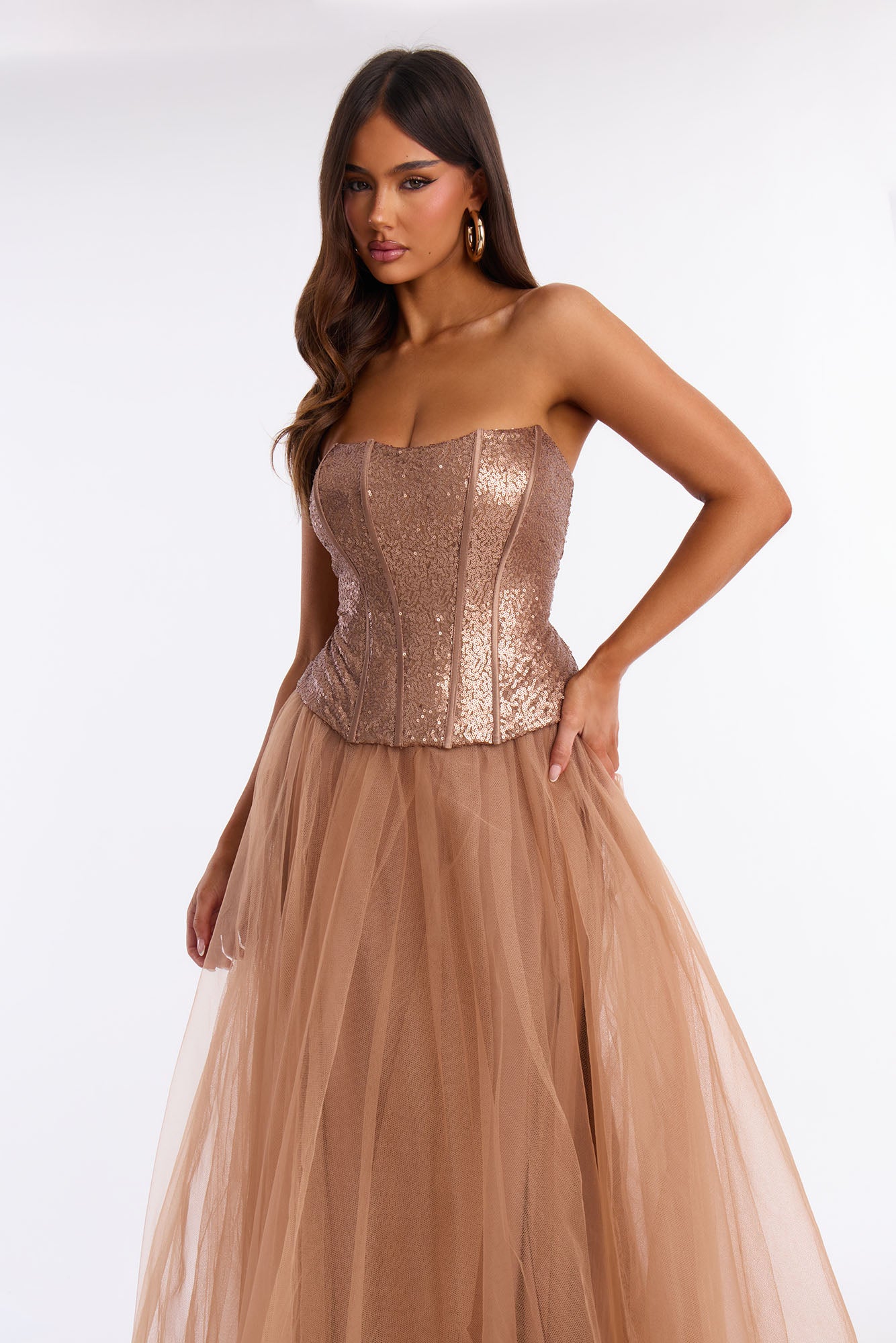Remi Strapless Sequin Gown - Bronze